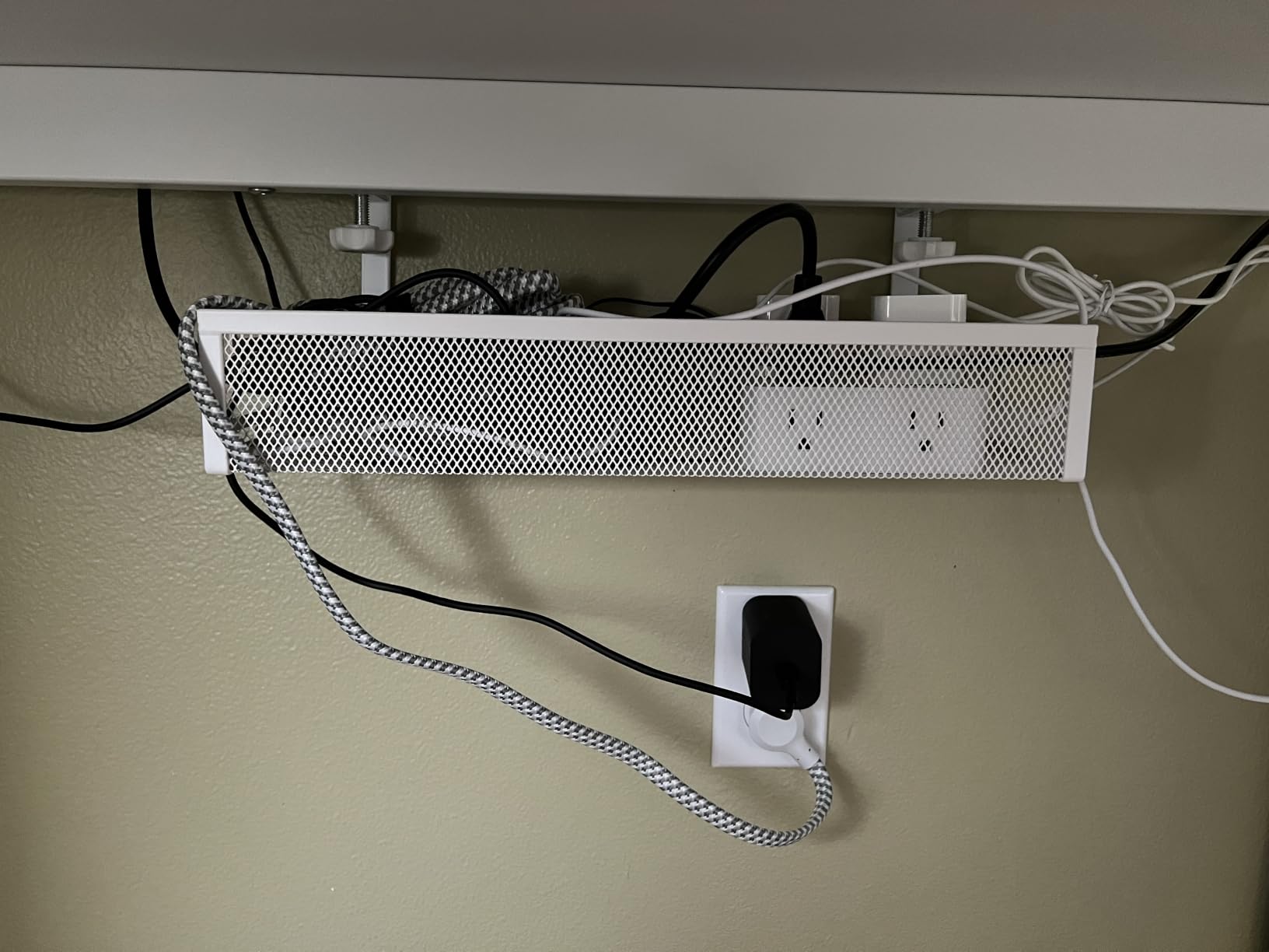 Cable Management, 25'' Cable Management Under Desk, Cable Tray | No Drill Under Desk Cable Management Tray, Cord Organizer with Clamp for Standing Desk, Desk Organizer for Home Office customer photo 1