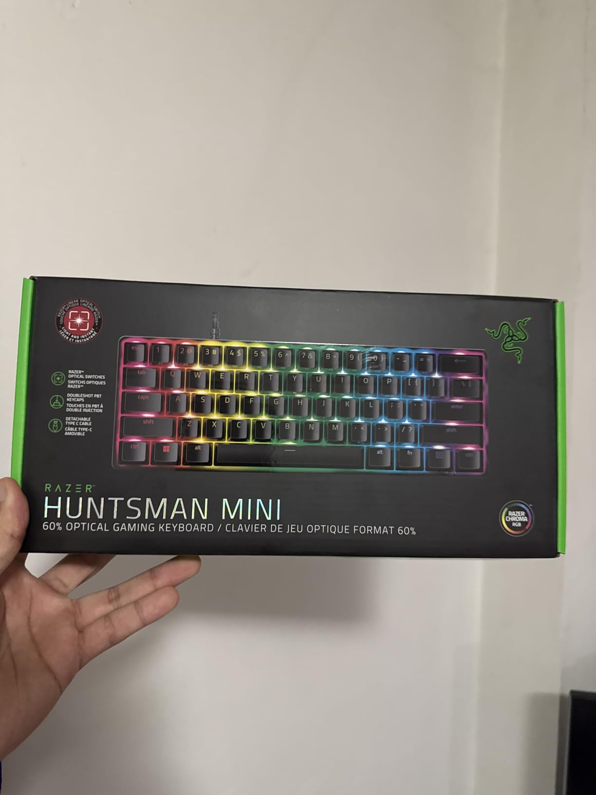 Razer Huntsman Mini 60% Gaming Keyboard, Linear Optical Switches, Black | Aluminum Top Frame, Chroma RGB Lighting, PBT Keycaps, Onboard Memory, Snap Tap customer photo 1