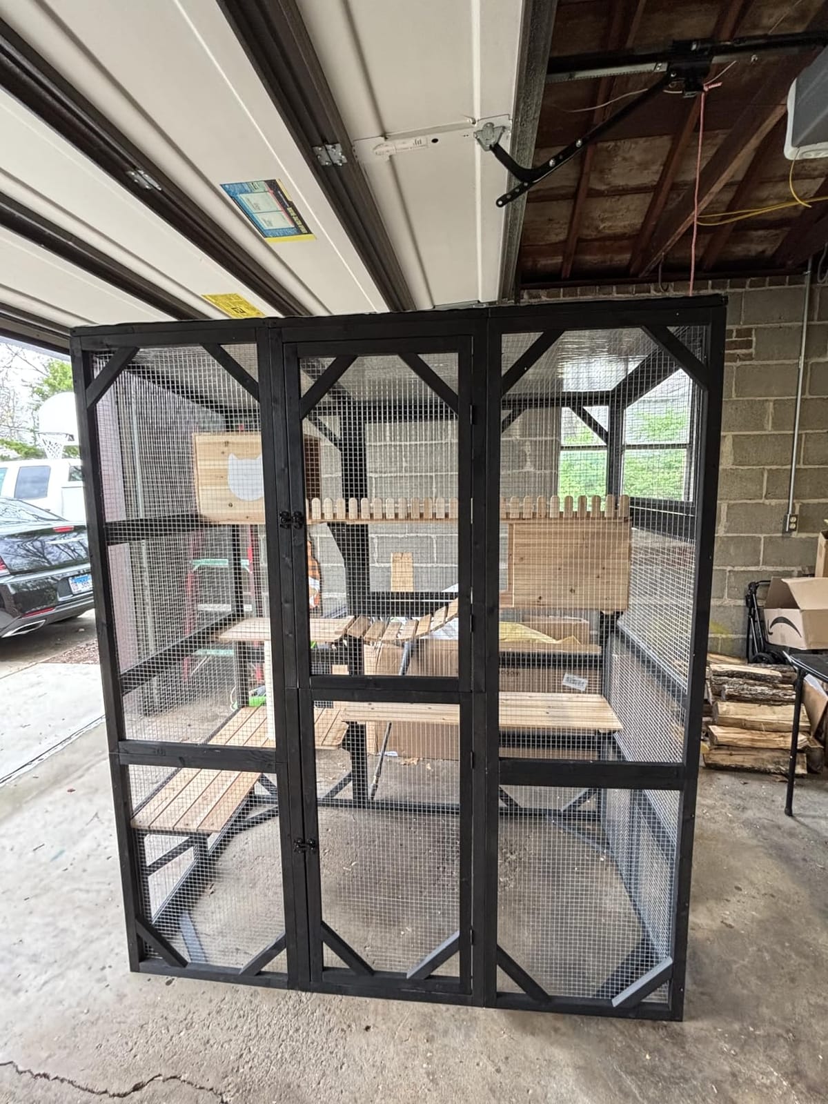 Catio Enclosure Outdoor Wooden Cat House for Multiple Cats Walk in Cage Window Access with Sunlight Friendly Weather-Proof PVC Roof customer photo 2