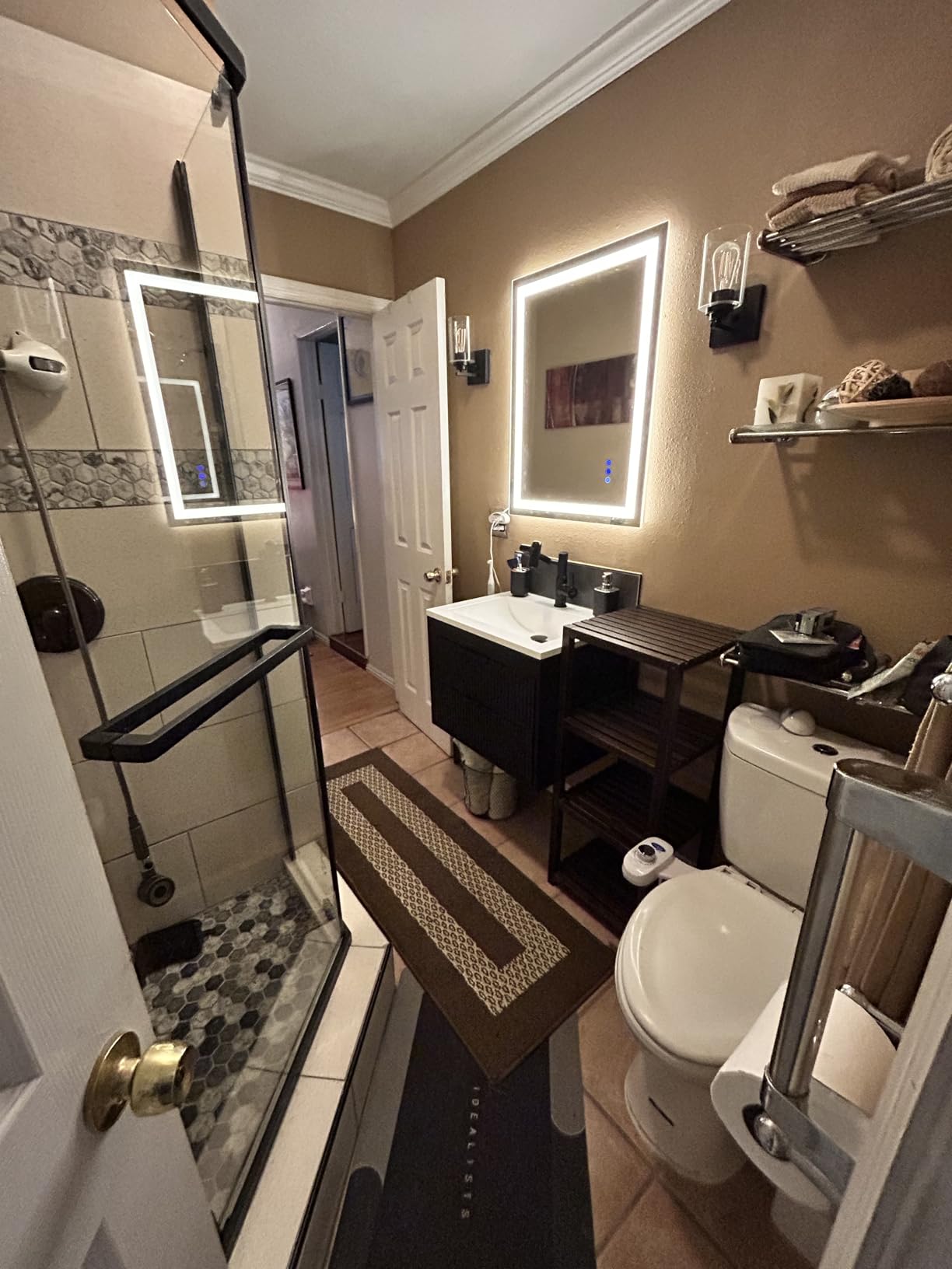 24 Inches Modern MDF Bathroom Vanity with Sink, Wall Mounted Floating Cabinets w/Double Drawers, Black Handles, White Resin Sink Combo Set customer photo 1