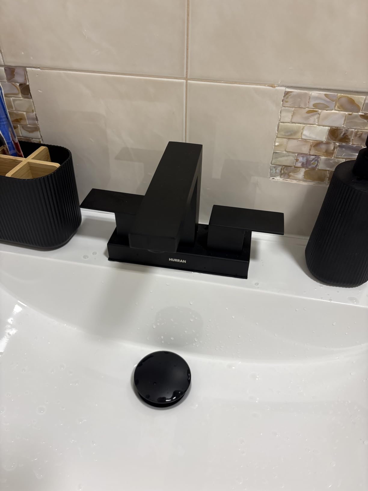 24 Inches Modern MDF Bathroom Vanity with Sink, Wall Mounted Floating Cabinets w/Double Drawers, Black Handles, White Resin Sink Combo Set customer photo 2