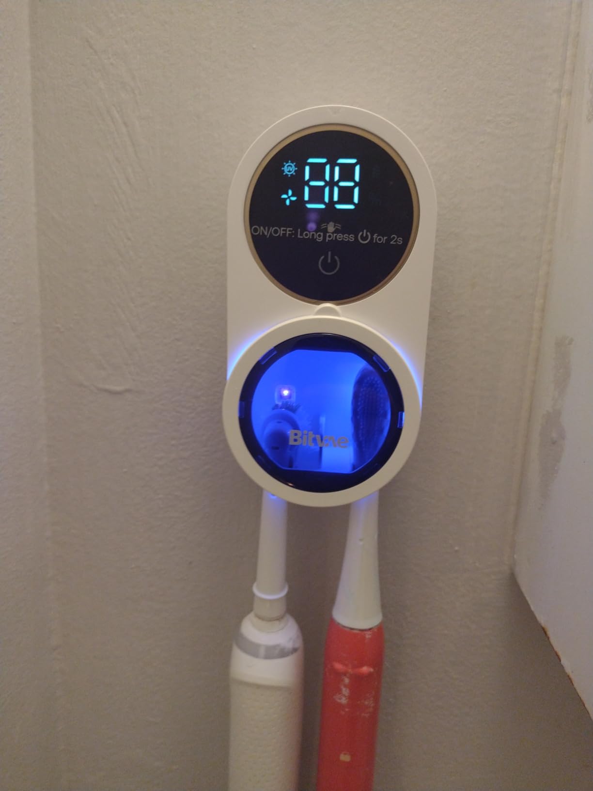 Bitvae Upgraded Tooth Brush Holder for Bathroom 2.0 Infrared Sensing | Toothbrush Cleaner, Wall-Mounted for Most Size Toothbrushes, Air Drying, LED Smart Screen, White Gold Trim customer photo 2