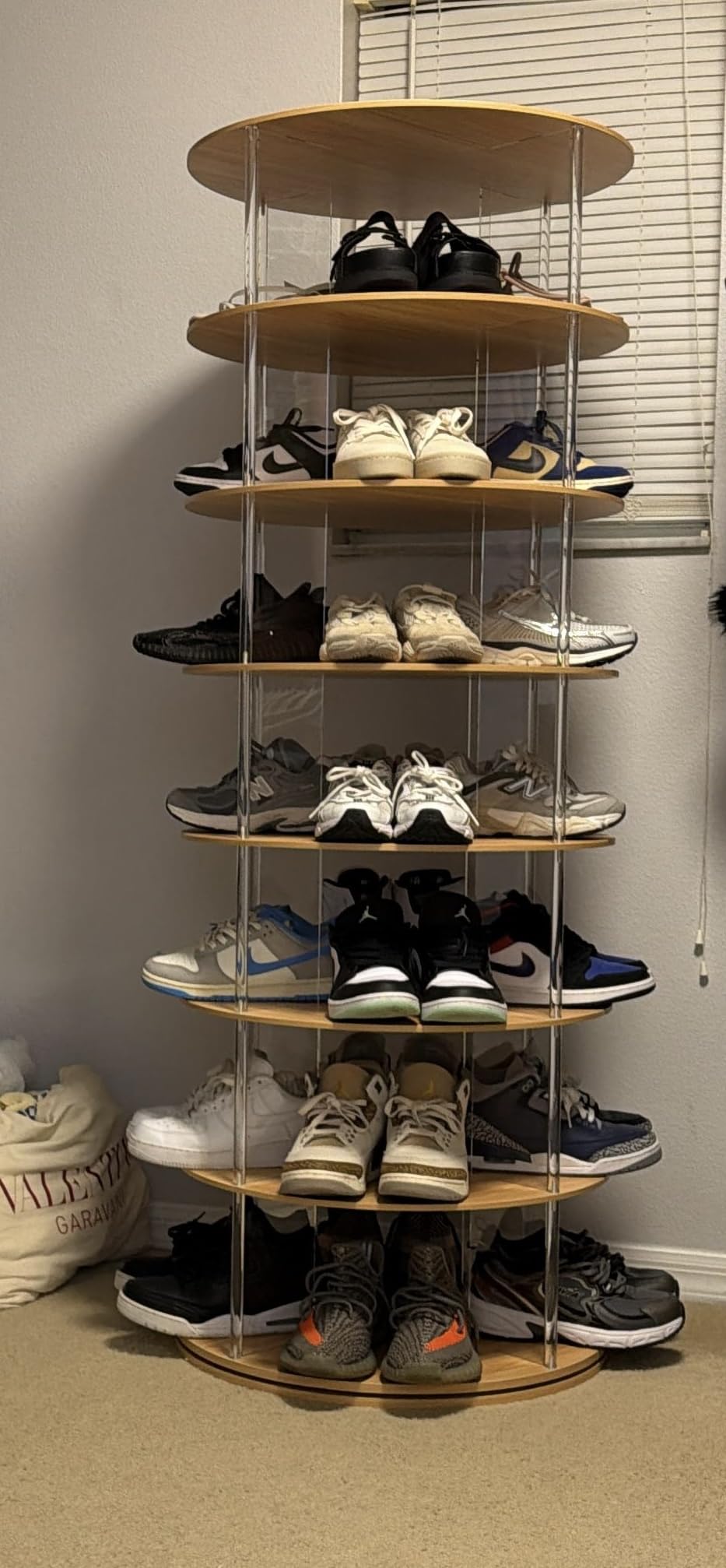 TAKEKIT 7-Tier Rotating Shoe Rack, 360 Degree Spinning Shoe Rack Tower, Lazy Susan Storage Tower Made of Acrylic and Wood, Round Rotating Organizer Shelf for Closet, Entryway and Bedroom customer photo 1