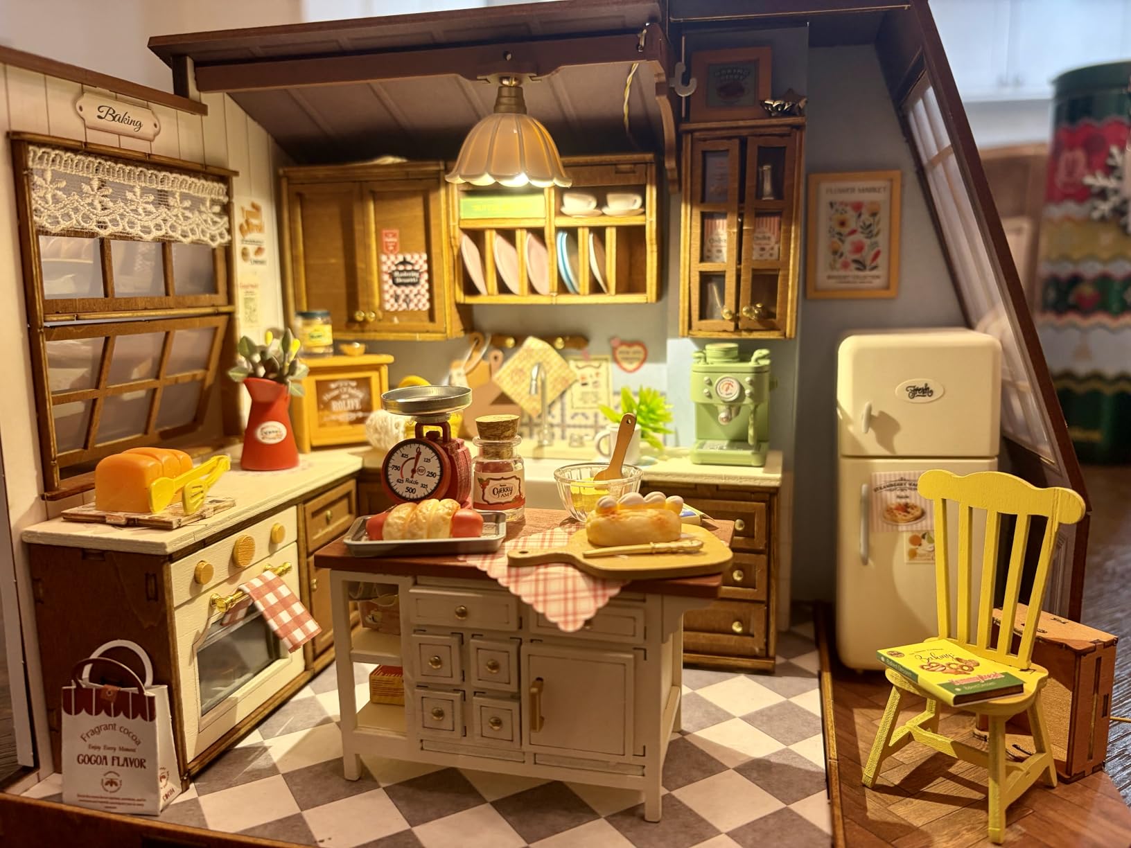 Baking Kitchen DIY Miniature Dollhouse Kit Creative Gift for Adults | 1:18 Scale Tiny House with Pitched Roof Window and LED Light, 3D Puzzle Model Kit, Diorama Craft Set for Home Decor Display customer photo 1