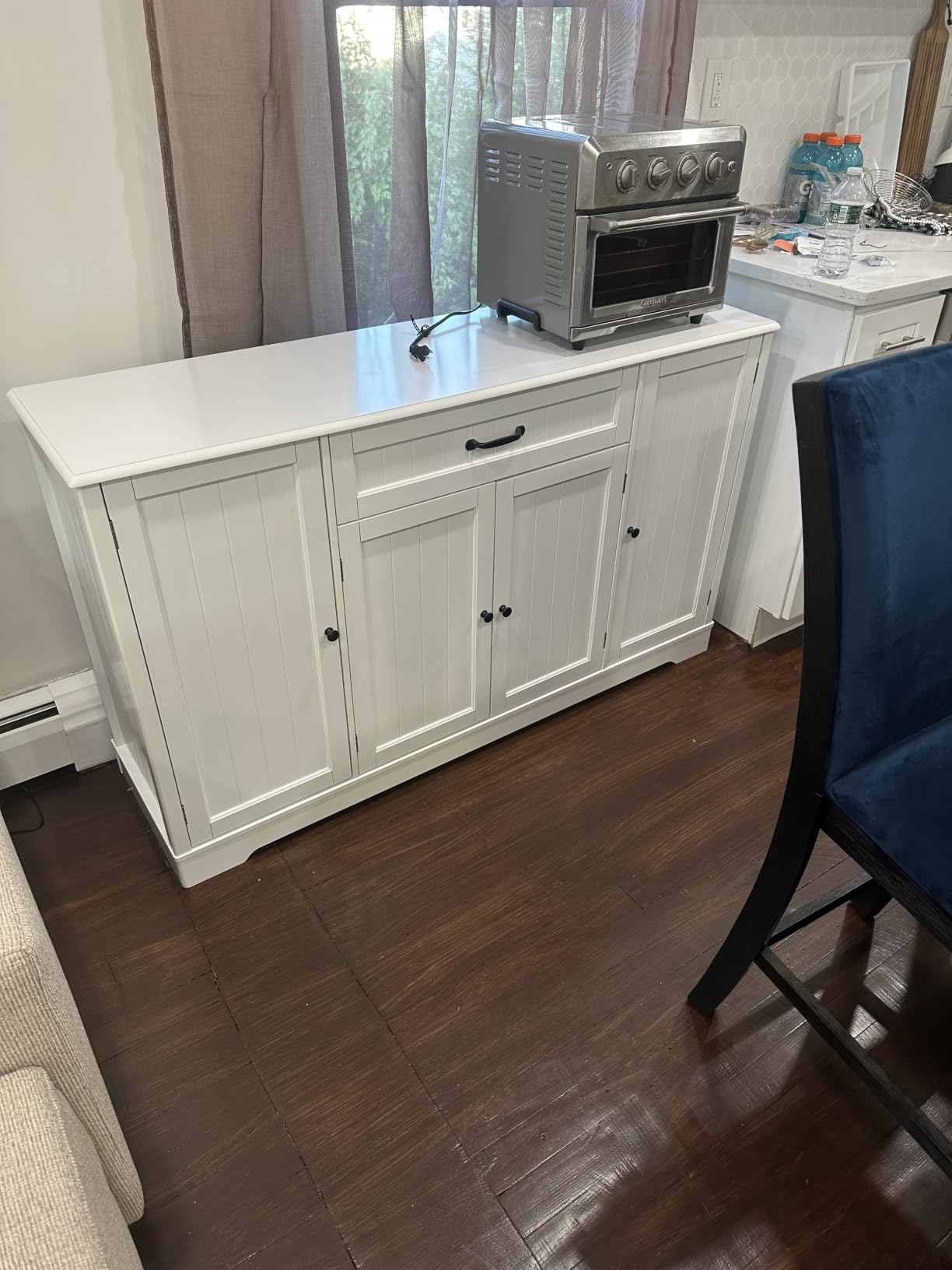 Gizoon Kitchen Coffee Bar Cabinet with Storage, White and Rustic, Kitchen Sideboard Buffet Cabinet with Drawers, Short Pantry with Door and Shelves customer photo 2