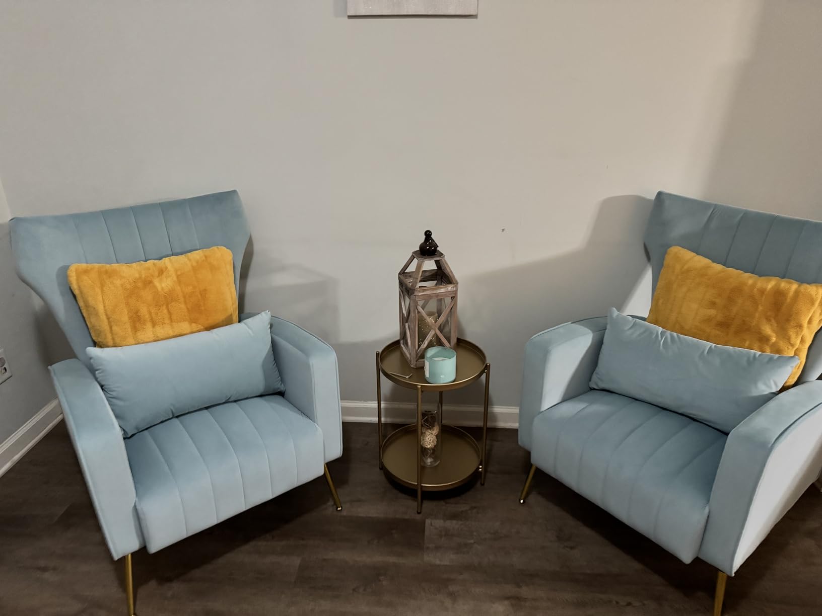 Accent Chair Wingback Armchair for Living Room, High Back Reading Chair with Golden Metal Legs Lumbar Pillow, Upholstered Single Sofa Velvet Black customer photo 1