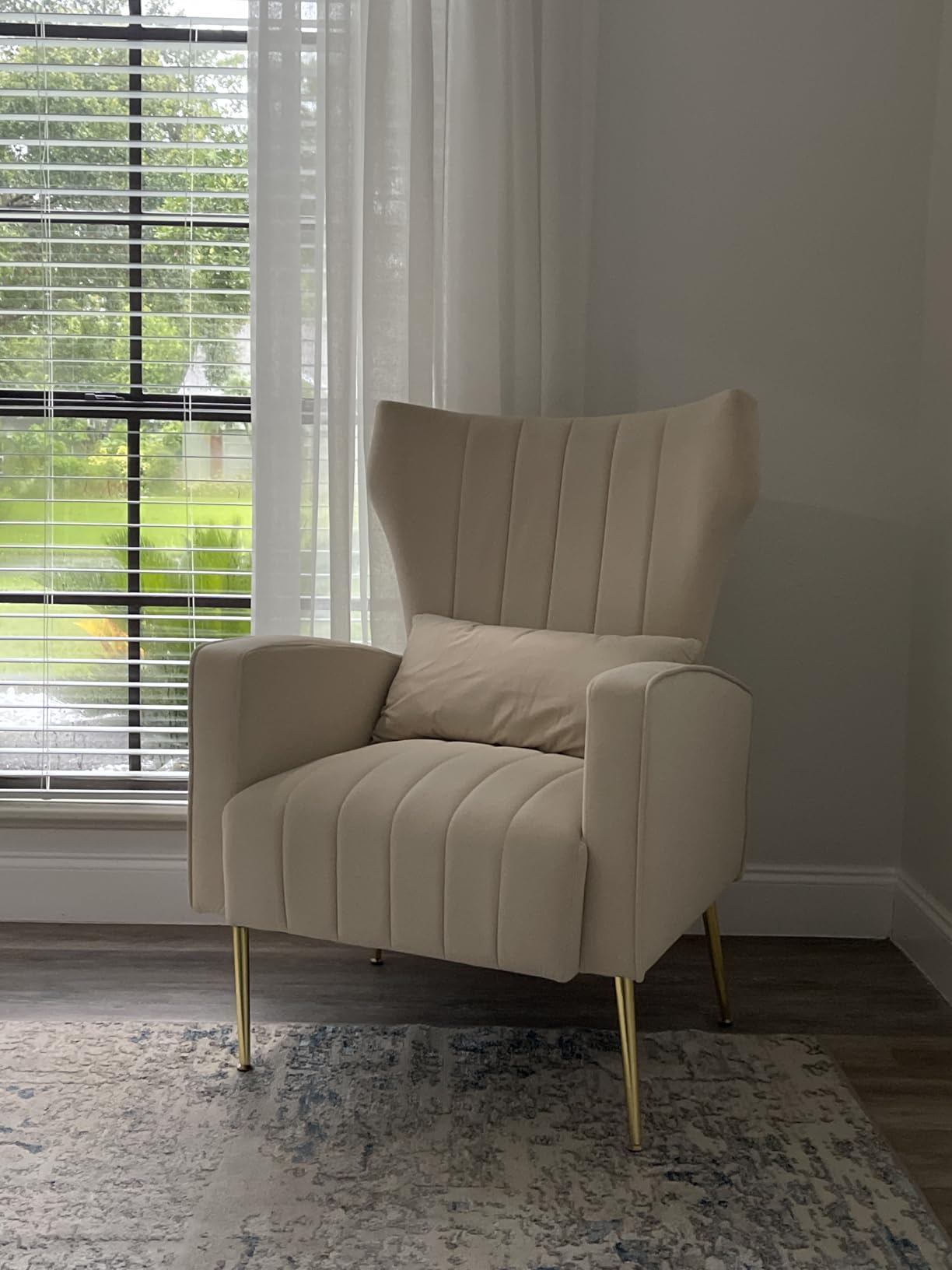 Accent Chair Wingback Armchair for Living Room, High Back Reading Chair with Golden Metal Legs Lumbar Pillow, Upholstered Single Sofa Velvet Black customer photo 2