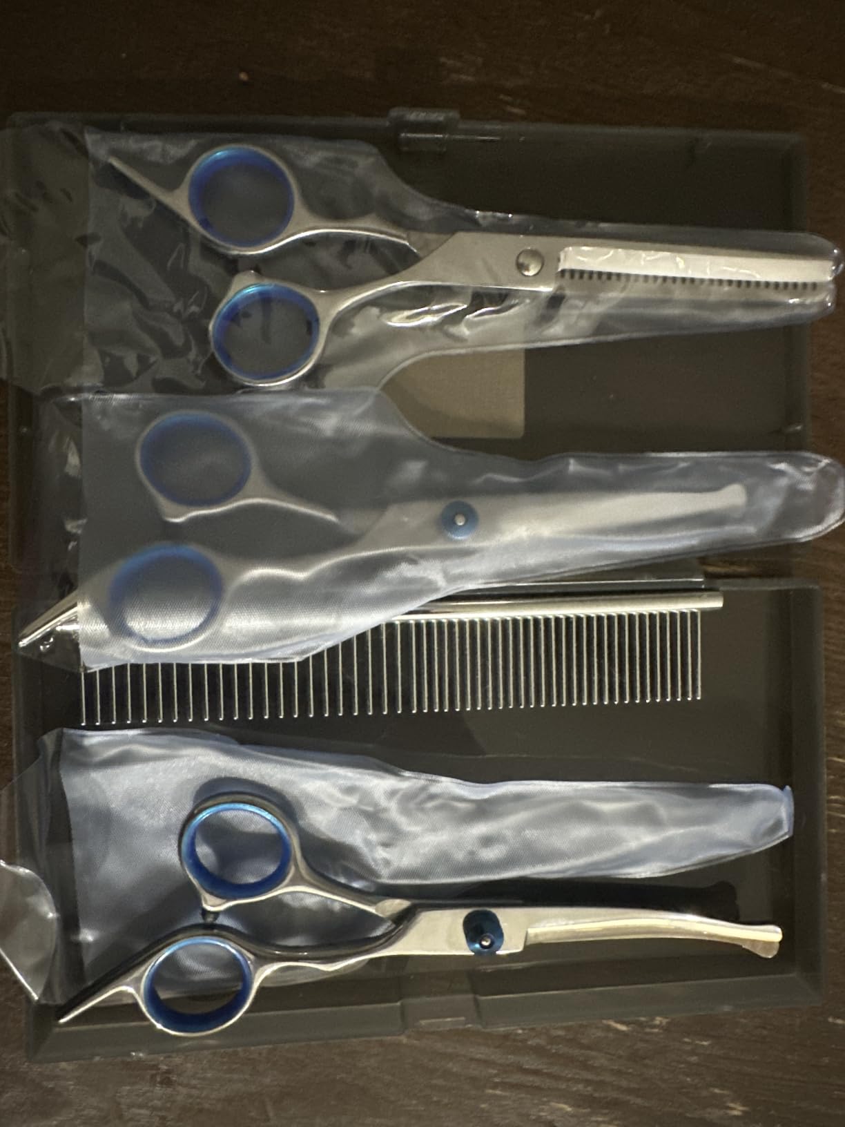 Professional 4 in 1 Dog & Cat Grooming Scissors Kit with Safety Round Tips, Sharp & Durable, Dog Shears for Grooming - Includes Straight, Curved, Thinning Scissors and Comb - Premium Pet Supplies customer photo 1