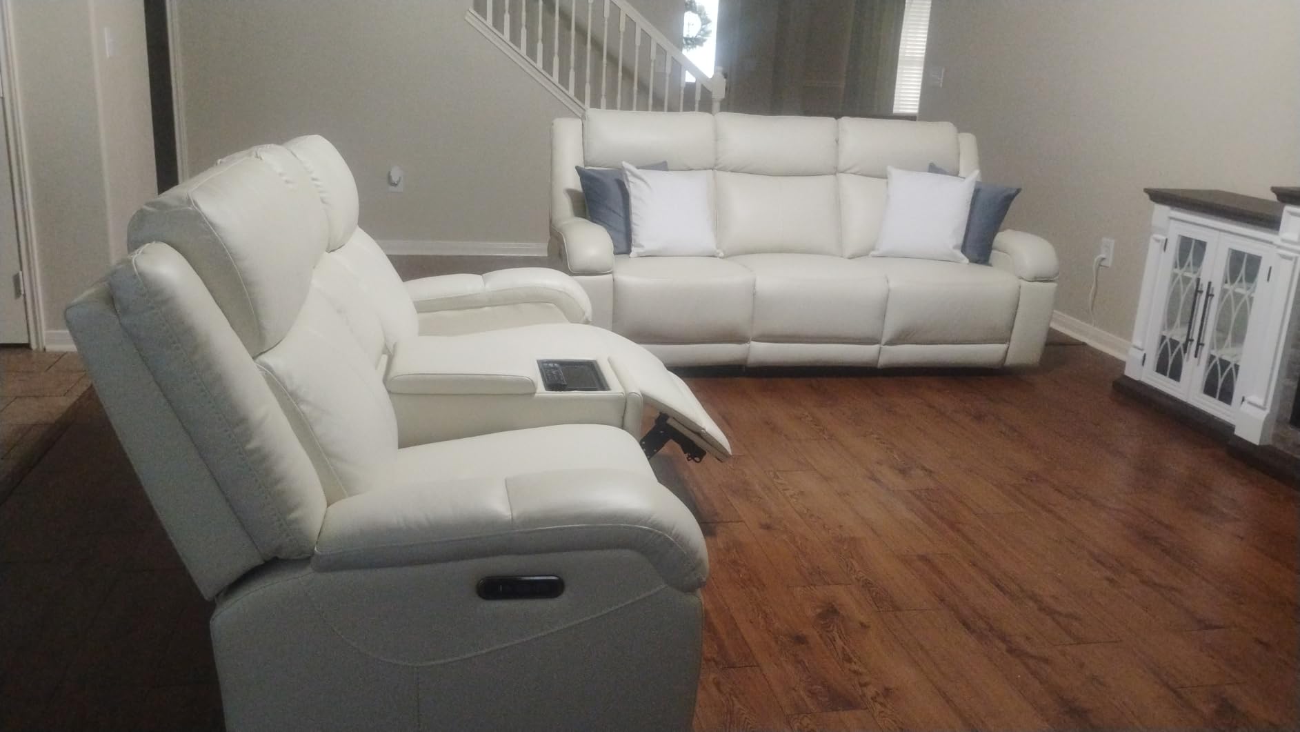 Watson & Whitely Genuine Leather Power Recliner Sofa & Loveseat Set, Saddle | Wall Hugger Reclining Sofas, Power Headrest, Center Storage Console, Charging Ports, Cup Holders customer photo 2