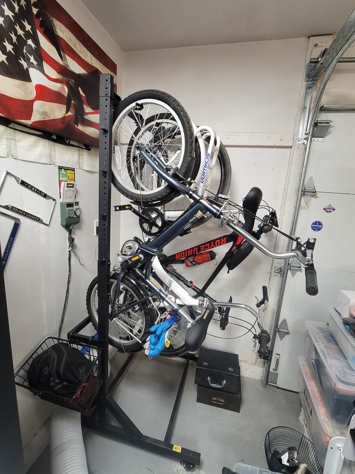 monTEK Freestanding Bike Storage Rack for 5 Bikes, Heavy Duty 350LBS Vertical Bike Stand with 5 Bike Hooks & 6 Helmet Hooks, Indoor and Outdoor Bike Storage Rack with Locking Casters customer photo 2