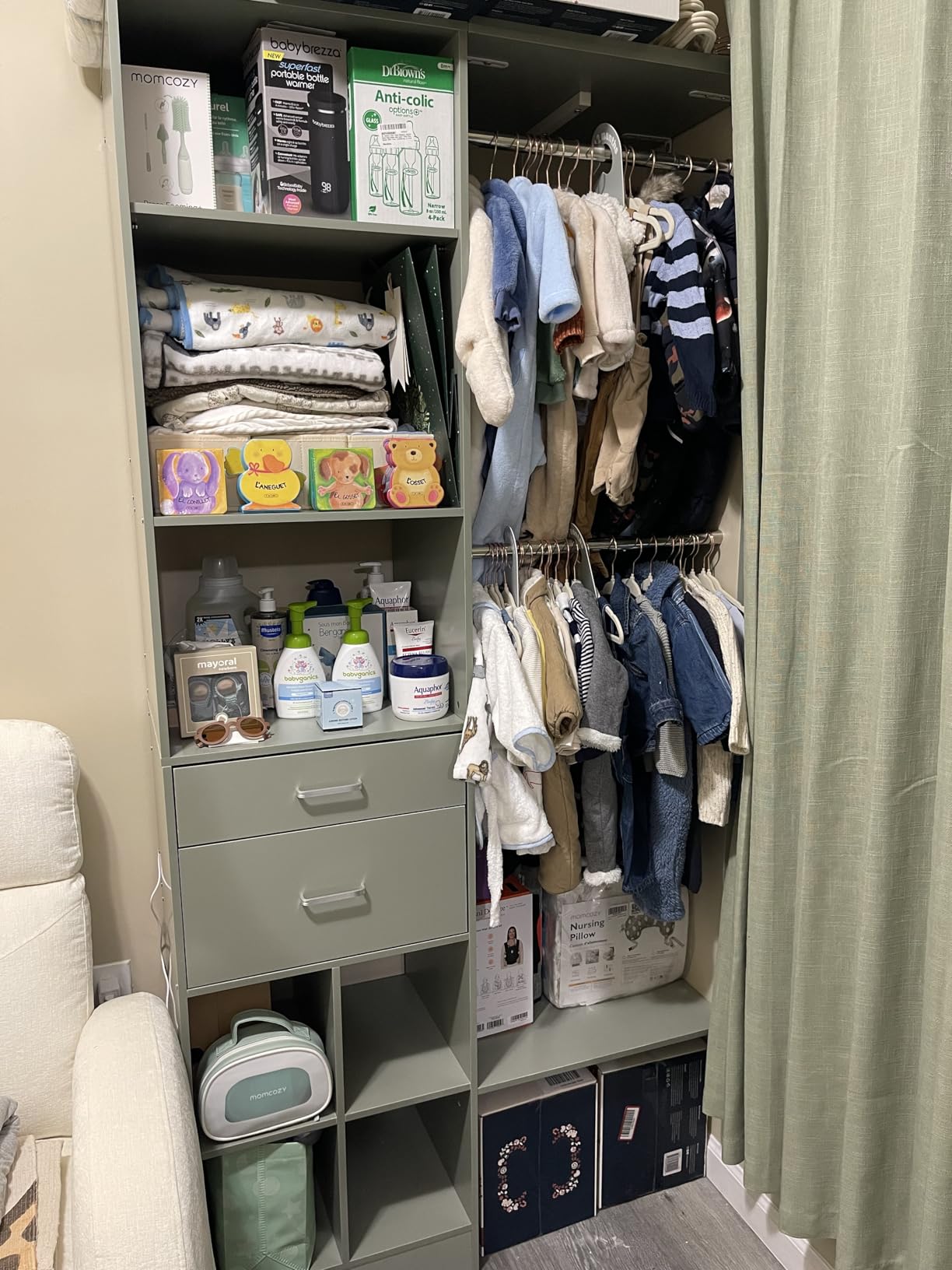 5FT Small Closet System, Baby Closet Organizer System with Wooden Drawers, 60 Inches Walk In Closet System With 5 Hanging Rods and 3 Reversible Hanging Shelving, White customer photo 1