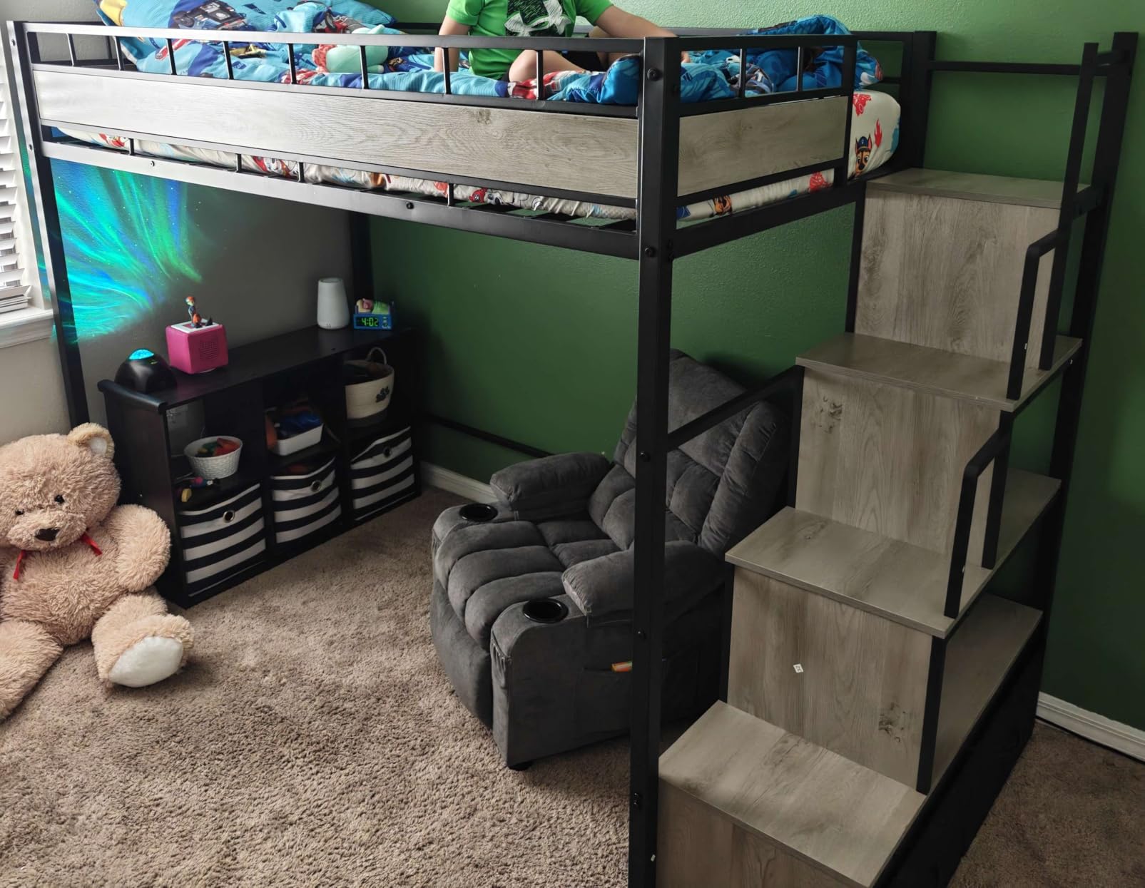 Twin Loft Bed with Stairs, Heavy Duty Metal with Storage, Black | Large Under-Bed Space, Storage Stairs, More Stable and Safe for Teens/Students, Space Saving for Apart/Dorm/Small Room customer photo 1