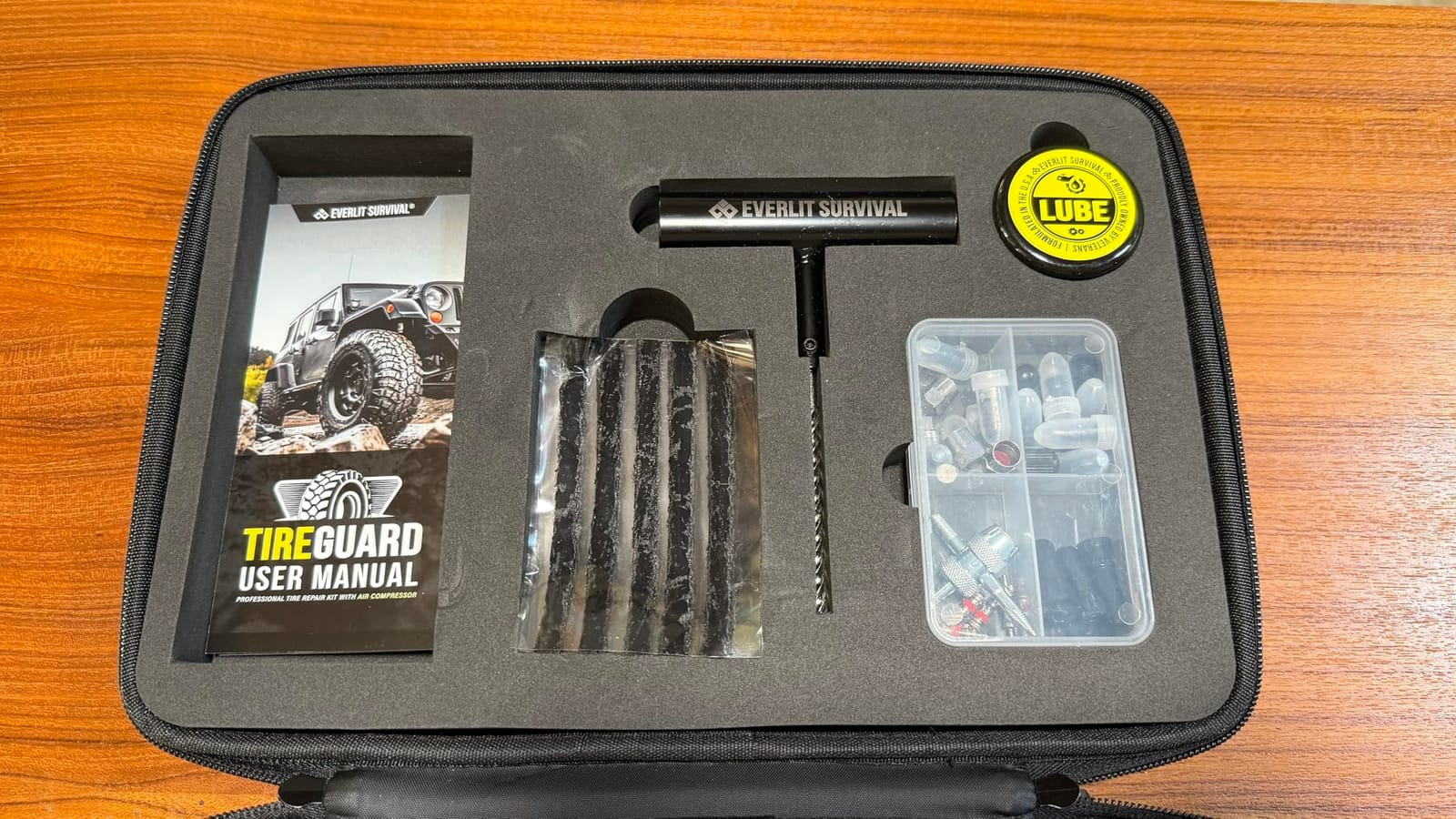 EVERLIT All-in-One Tire Repair Kit with Air Compressor - 150 PSI Portable Cordless Tire Inflator & Plug Kit - Flat Tire Emergency Roadside Kit for Car, SUV, Truck & Motorcycle Fast Repair & Inflation customer photo 2
