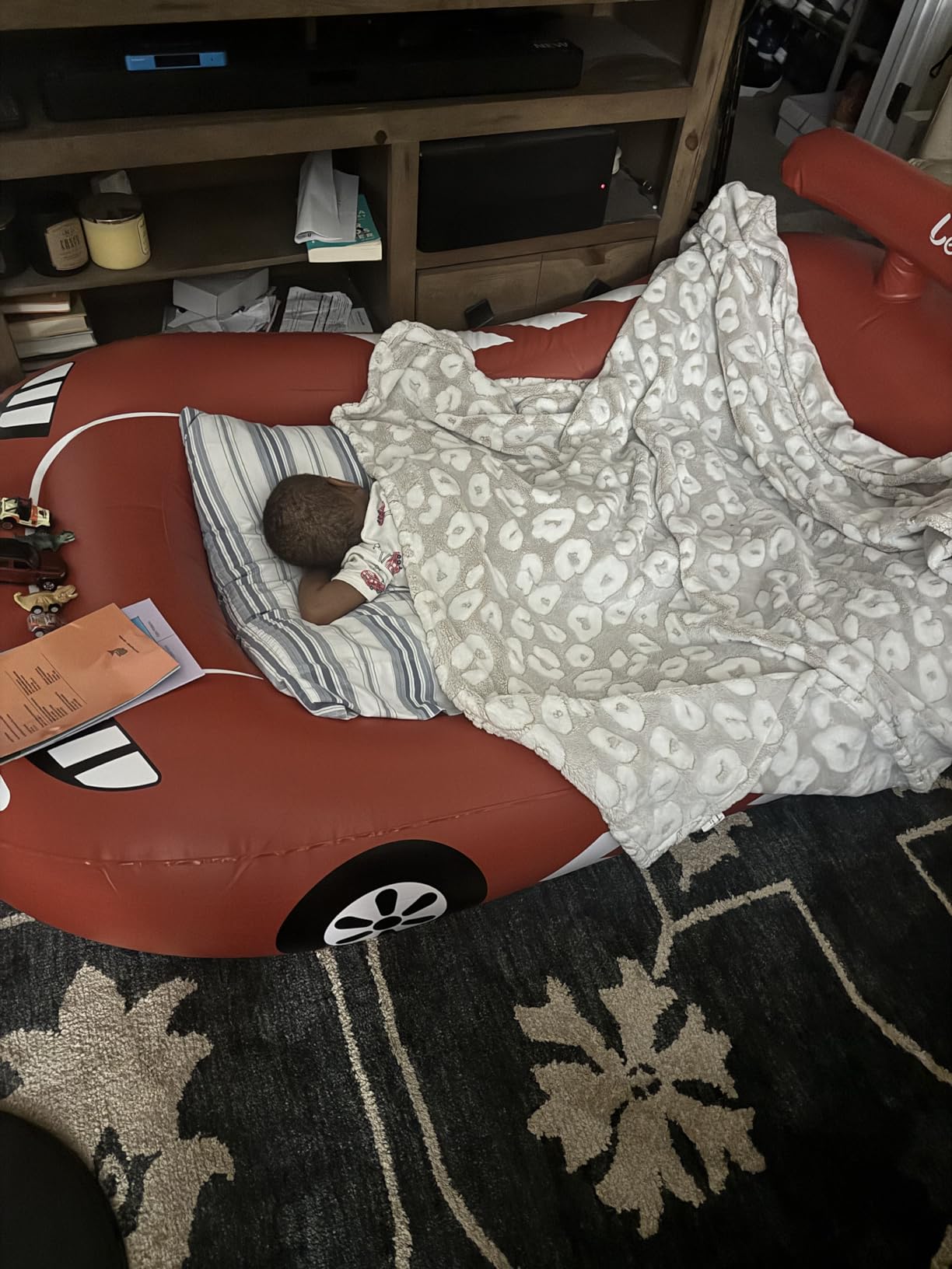Lewondr Inflatable Kids Bed, Racecar Toddler Air Mattress with Bumpers Red - Toddler Blow up Mattress with Hand Pump, Portable Toddler Travel Bed for Camping, Sleepovers, Vacation & Home customer photo 1