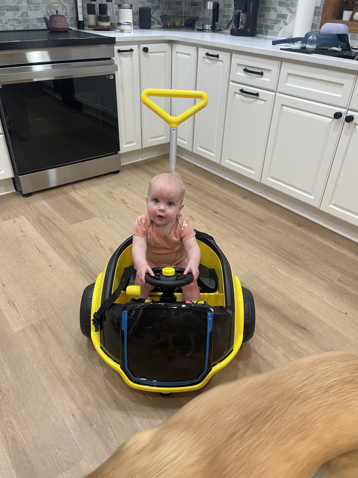ANPABO 3-in-1 Electric 12V Ride on Push Car for Kids 1.5-3, Pink | 360° spin, remote control, 5-point safety belt, LED light & wireless music, ride on toy car for boys and girls customer photo 1