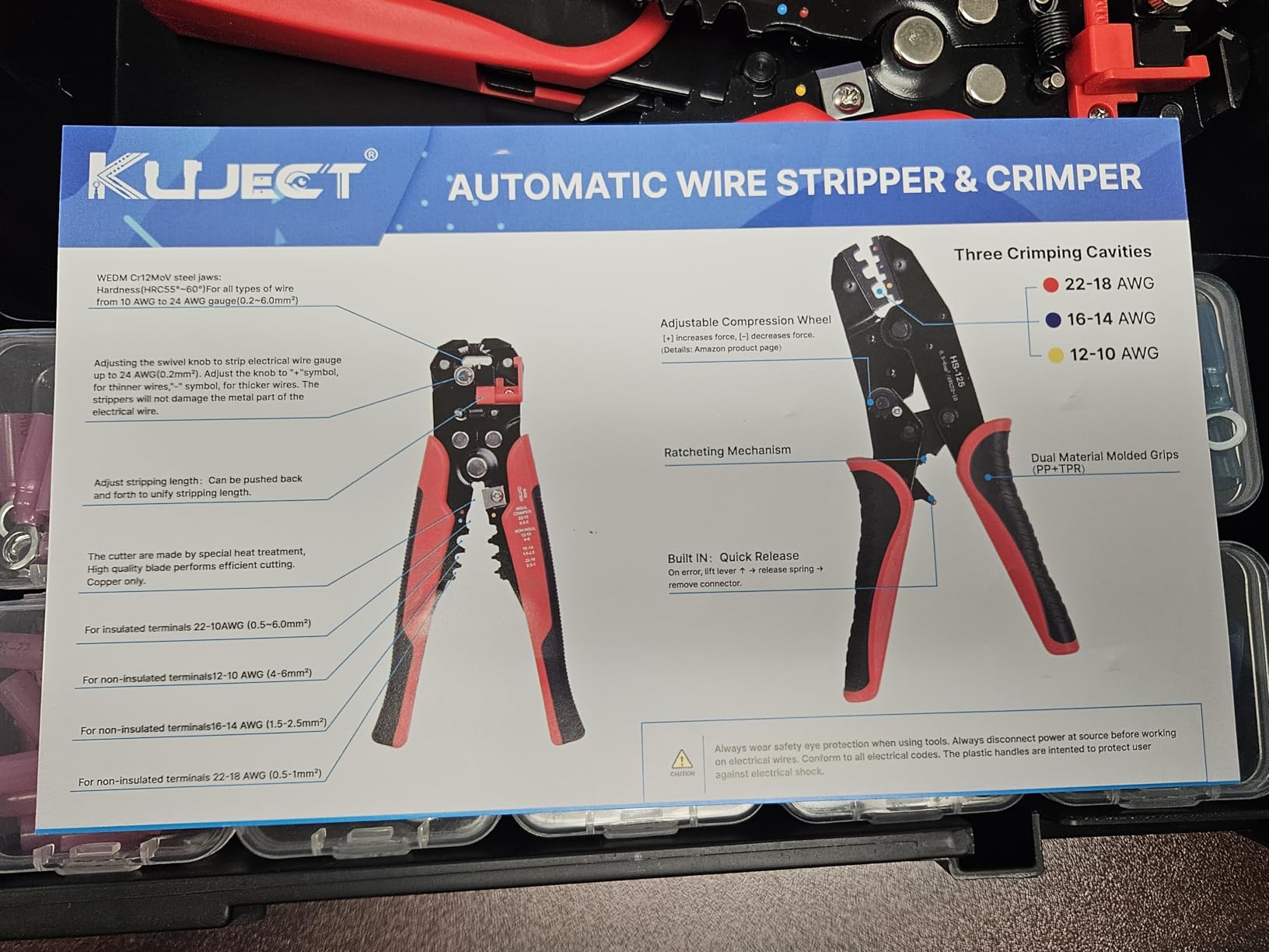 Kuject Crimping Tool Kit with 340 PCS Heat Shrink Connectors | AWG 22-10, Portable All-in-One Case, Ratchet Crimper, Self-Adjusting Wire Stripper, Butt, Ring, Female & Male Connectors customer photo 1