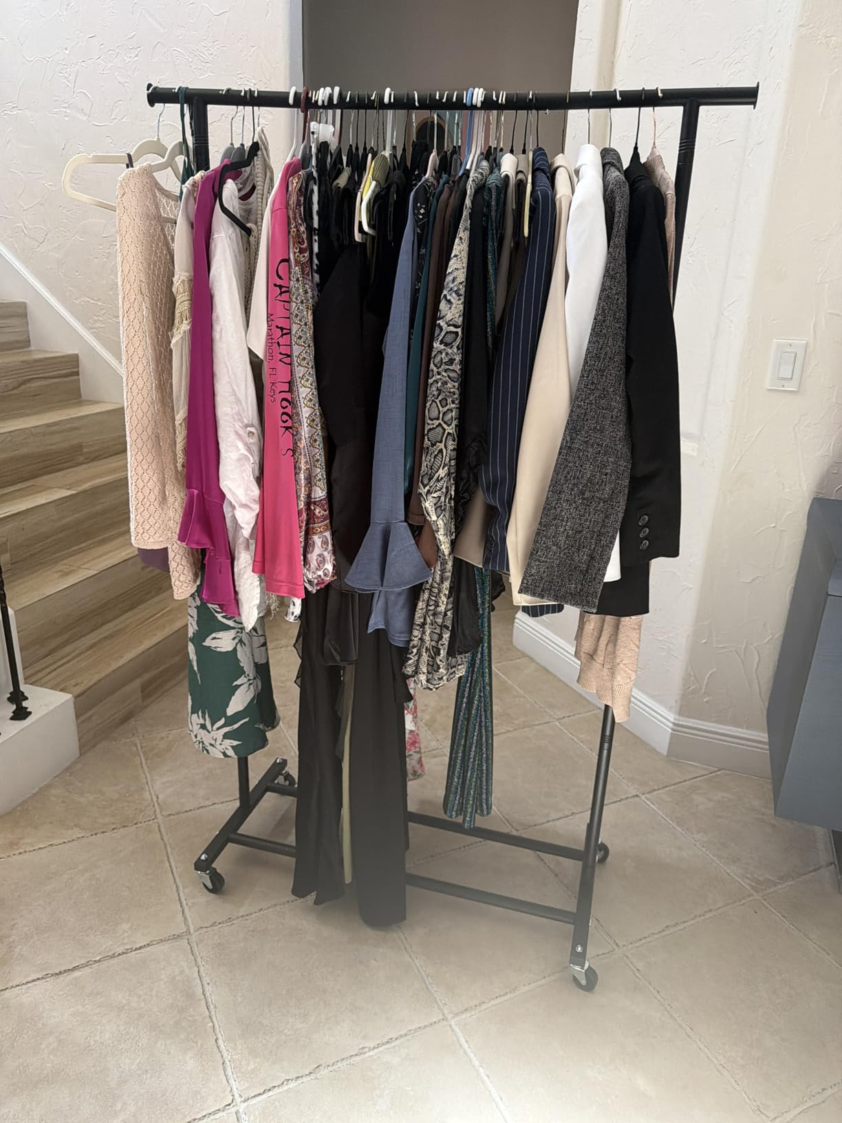 HYSEYY Clothes Rack, Clothing Rack for Hanging Clothes, Rolling Garment Rack Sturdy Coat Rack Portable Wardrobe Rack Metal Closet Rack for Bedroom Laundry Living Room, Black customer photo 1