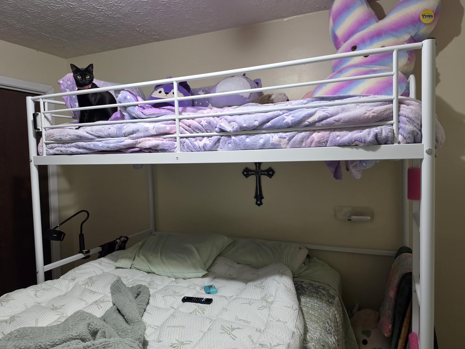 VECELO Loft Bed Twin Size, Metal Bedframe with Removable Ladder and Safety Guardrail, No Box Spring Needed, Space Saving, Noise Free, Matte Black customer photo 1