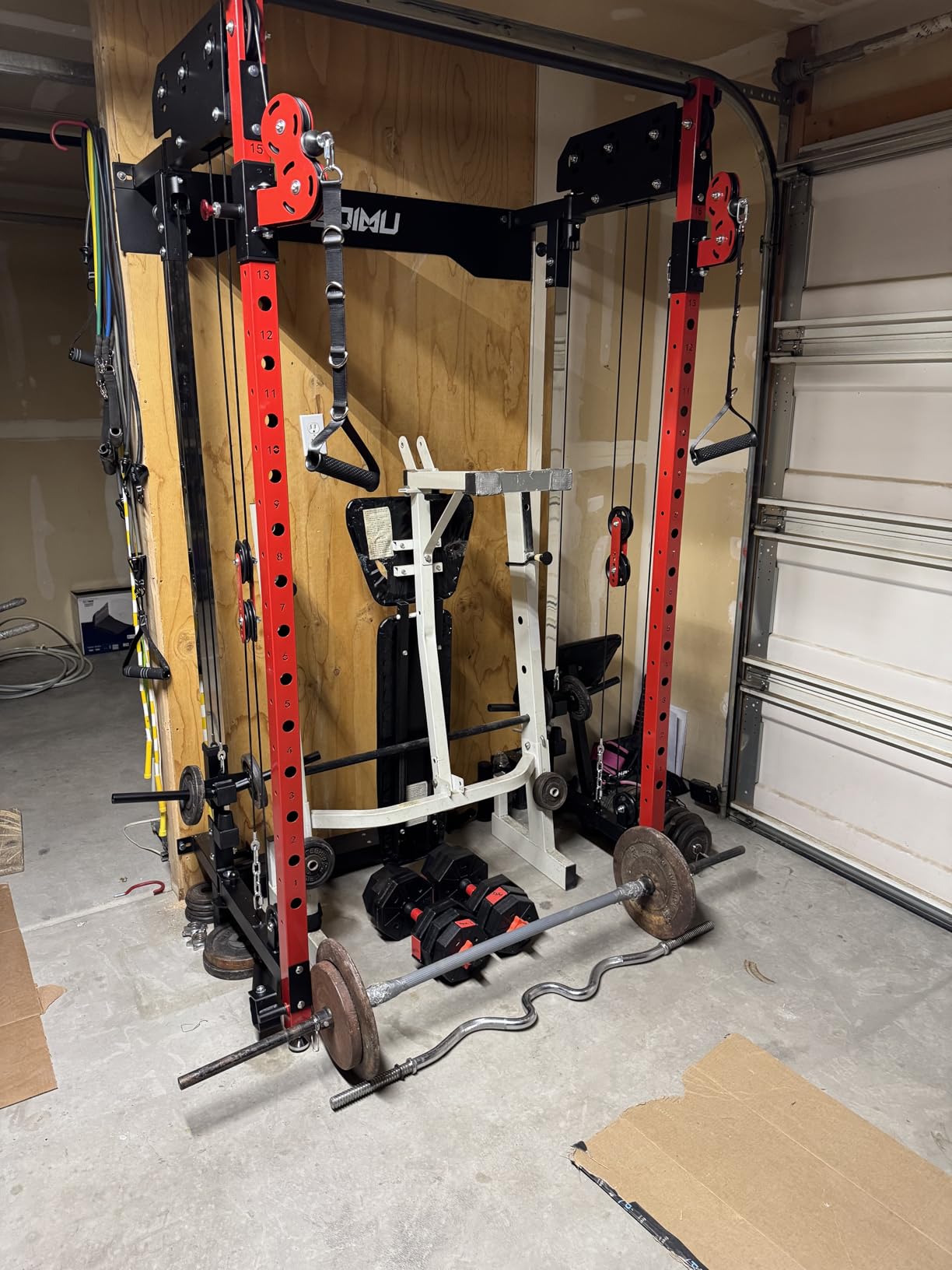 WM3-V4 Folding Squat Rack, Wall Mounted Power Rack with Dual Independent Pulley System, Functional Trainer with 5 Adjustable Function Modes for Space Saving customer photo 1
