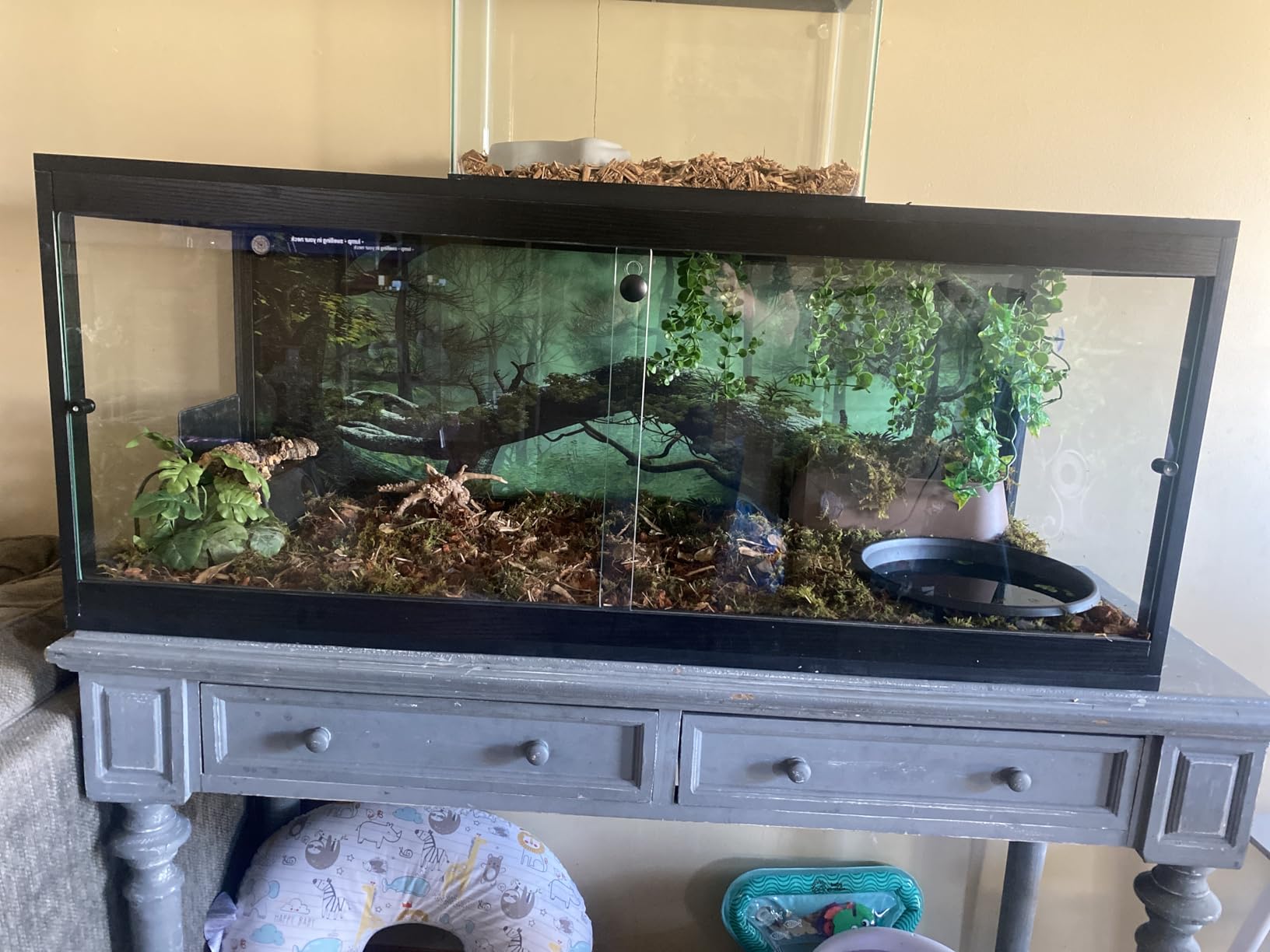 PROLEE 82 Gallon Bearded Dragon Tank, 48 x 20 x 20 Inch Tempered Glass Reptile Enclosure with Metal Mesh Top, Lockable Sliding Front Doors, Large Lizard and Snake Terrarium, Black customer photo 2