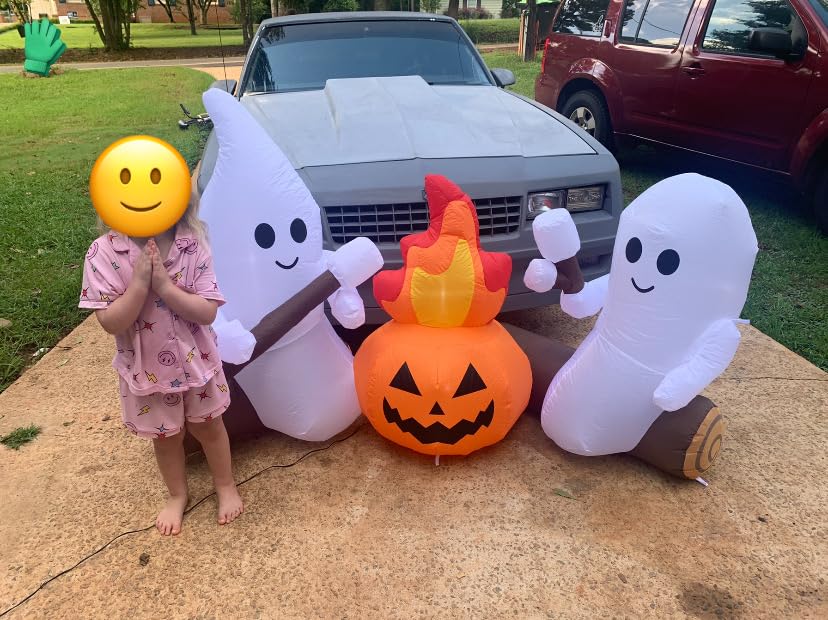 DomKom 6FT Halloween Inflatable Blow Up Decorations, Cute Ghosts Roasting Marshmallows Over Campfire, Built-in LEDs for Holiday Party, Garden, Lawn, Yard, Patio Decor customer photo 1