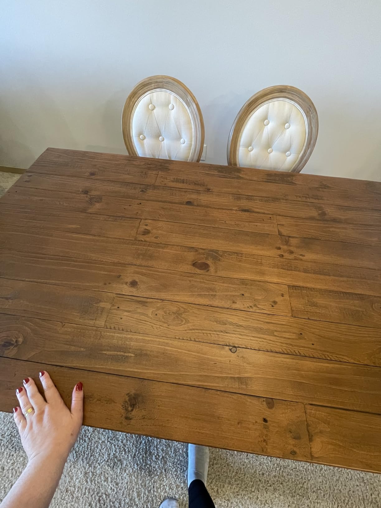 Rustic Dining Table for 4-6 People, 59 Farmhouse Rectangular Kitchen Table, Reclaimed Solid Wood Dining Room Table with Trestle Base for Kitchen/Dining Room, Home Office, Rustic Brown customer photo 2