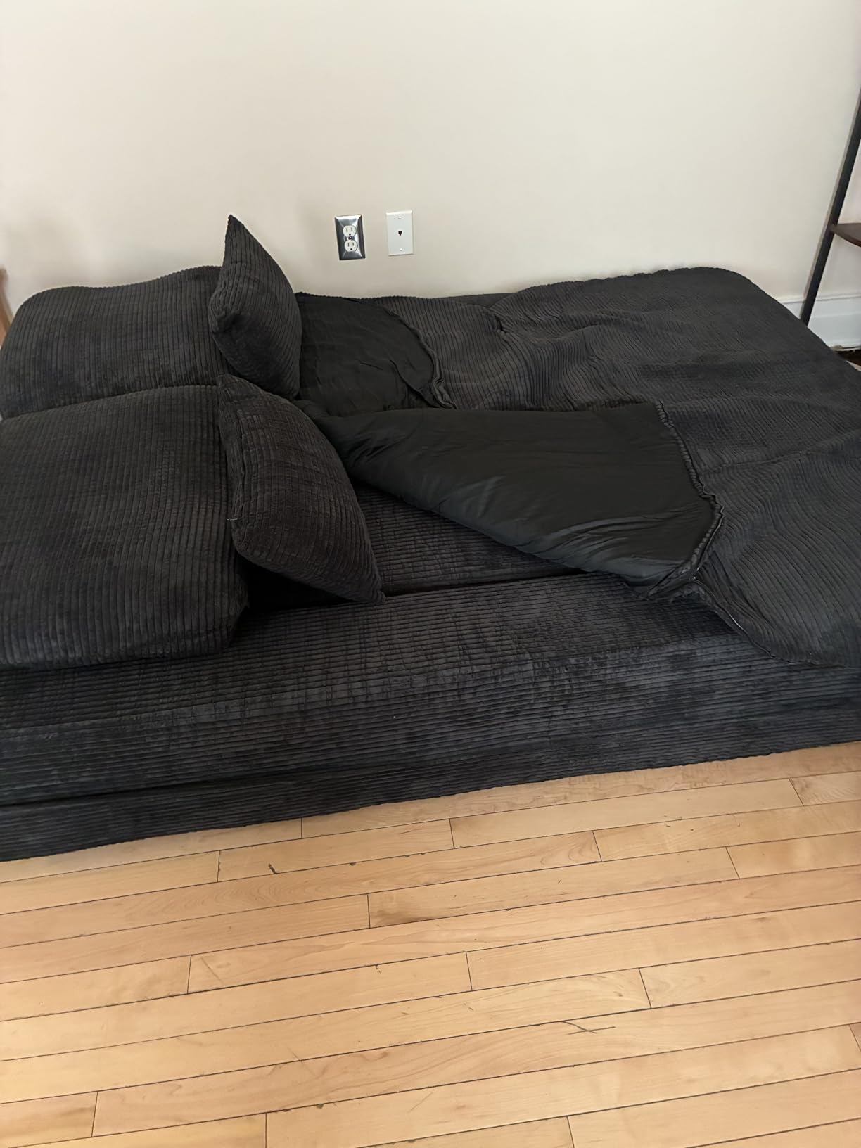 Antetek Convertible Sleeper Sofa, Modern Folding Futon Corduroy Floor Foam Compression Loveseat Sofa Bed Couch, Foldable Full Size Guest Bed with 4 Pillows for Living Room Bedroom Apartment, Black customer photo 1