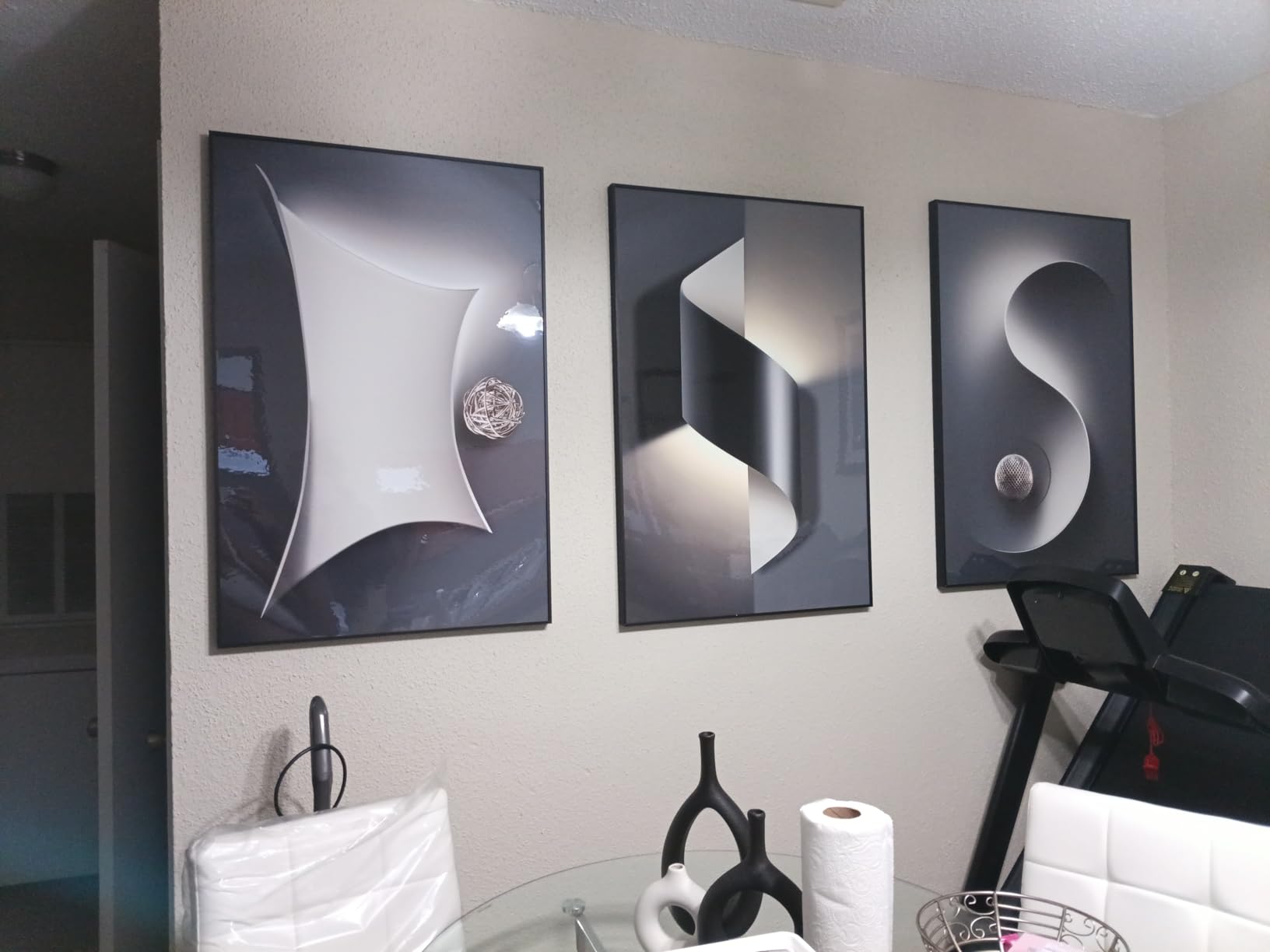 Framed Abstract Modern Black and White Wall Art for Living Room, 24x36 Inch | Large, 3 Piece, Gray, Luxury painting prints, Elegant artwork, Bright style, Dining room wall decor, Hallway office picture customer photo 2