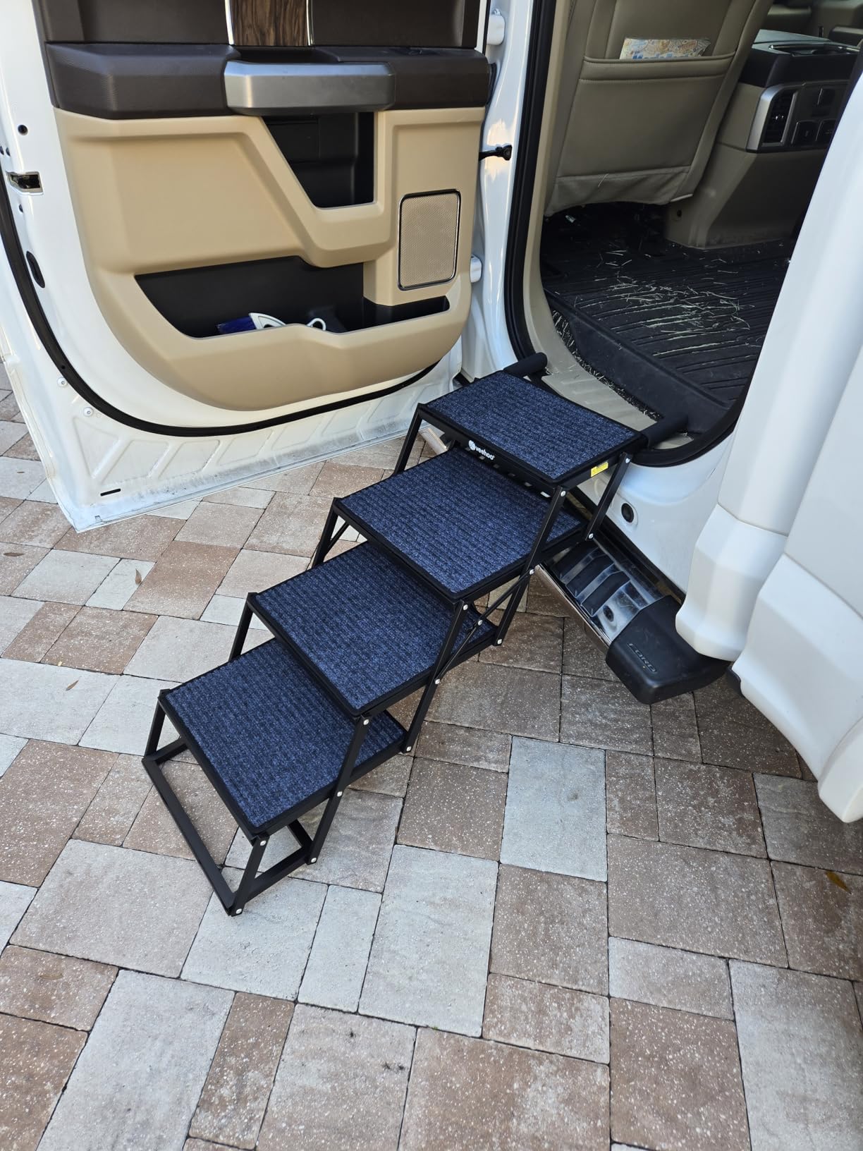 Veehoo Foldable Dog Steps for Car Truck SUV, Collapsible Large Dogs Stairs | 4 Steps Folding Dog Ramp for Cars, Portable Pet Ramps, Heavy Duty Non Slip, Up to 200 lbs customer photo 2