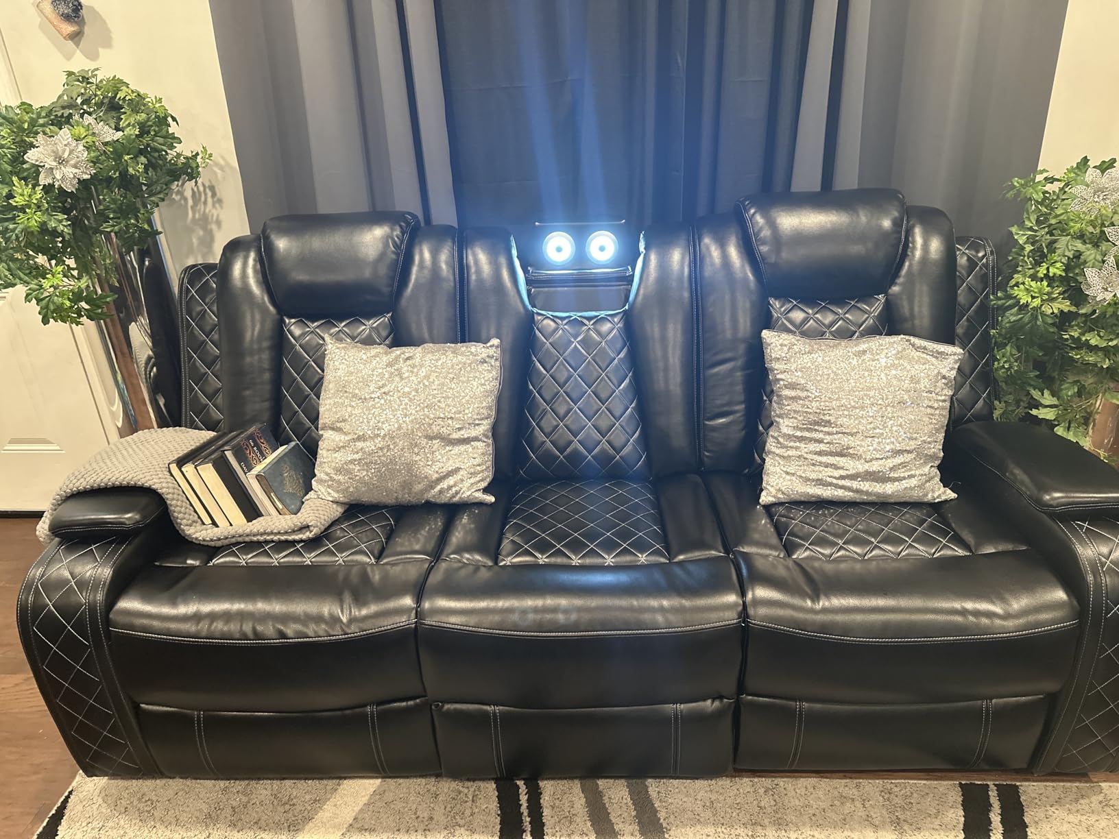Leather Power Recliner Sofa Set with LED, Living Room Furniture Set, Leather Sofa Set with USB Port Storage Console Cup Holder for Office Living Room Home (Khaki) customer photo 1