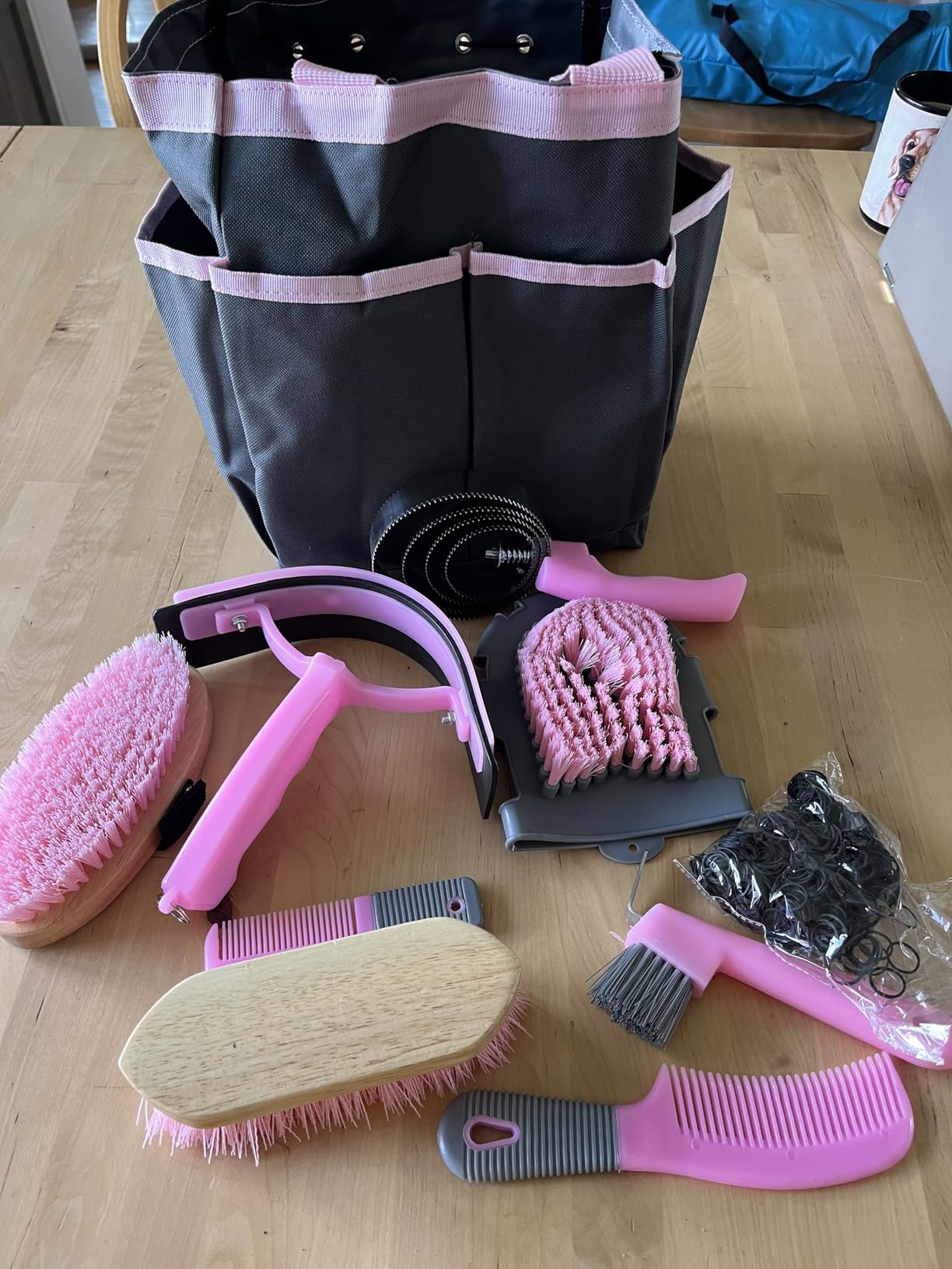 Abbylike 12 Piece Horse Grooming Kit with Organizer Tote Bag Brush Sets for Derby Day Show Horses Professional Tools for Care & Massage (Khaki and Green) customer photo 2
