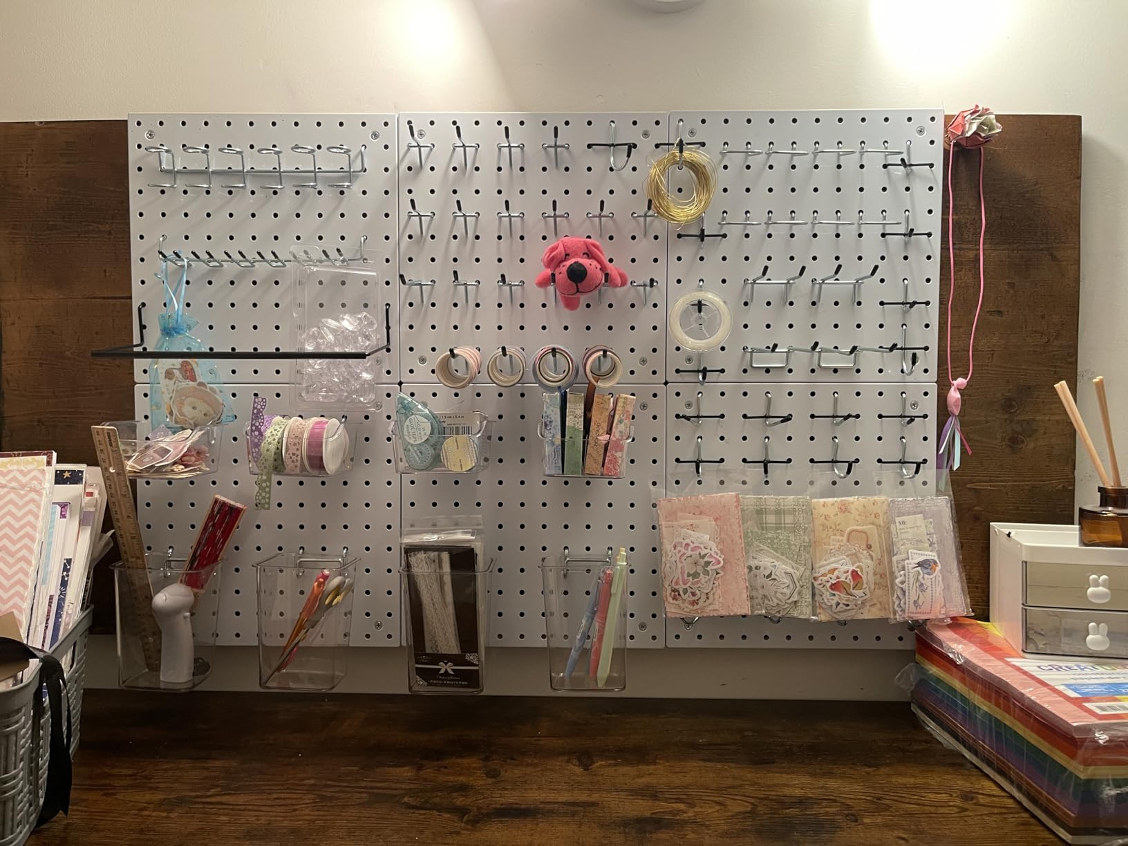 Peg Board Kit, Includes Pegboard and Accessories, with Hooks and Bins, Peg Board Wall Organizer for Office, Ornaments Display, Crafts Organization (129, White) customer photo 1