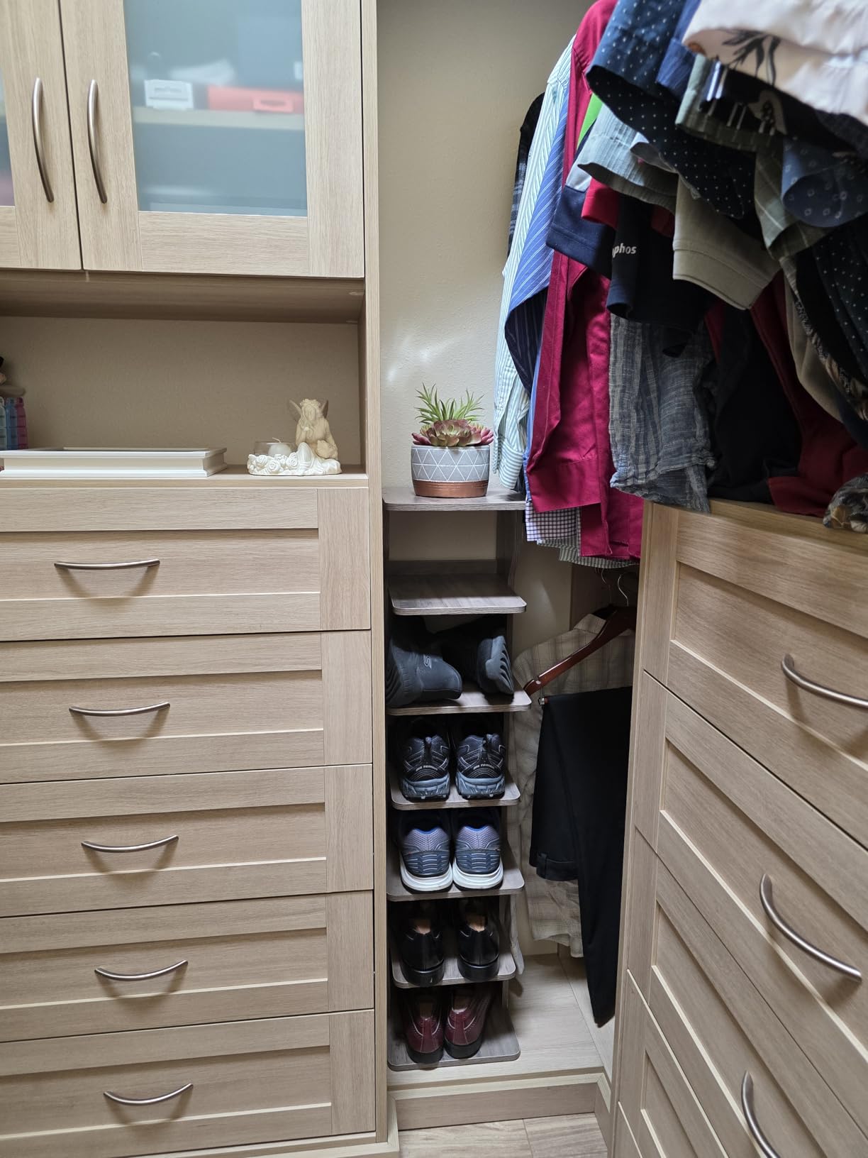 VASAGLE 7-Tier Vertical Shoe Rack, Narrow Shoe Storage Organizer with Hooks | Slim Corner Tower Shelf, Space Saving for Entryway and Bedroom, Rustic Brown, ISLAND Collection ULBS200KD01 customer photo 1
