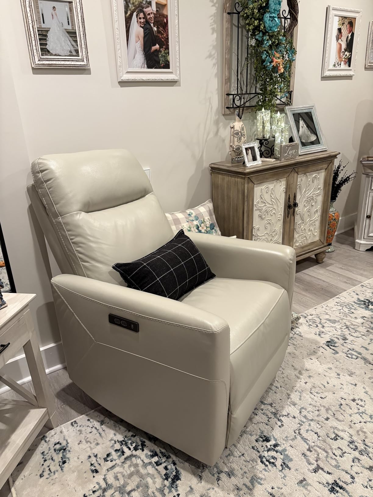 CHITA Genuine Leather Wall Hugger Power Recliner Chair for Adults, Cream | Electric Recliner for Small Spaces with Adjustable Power Headrest, USB/Type-C Charging Ports, Ideal for Living Room & RV customer photo 1