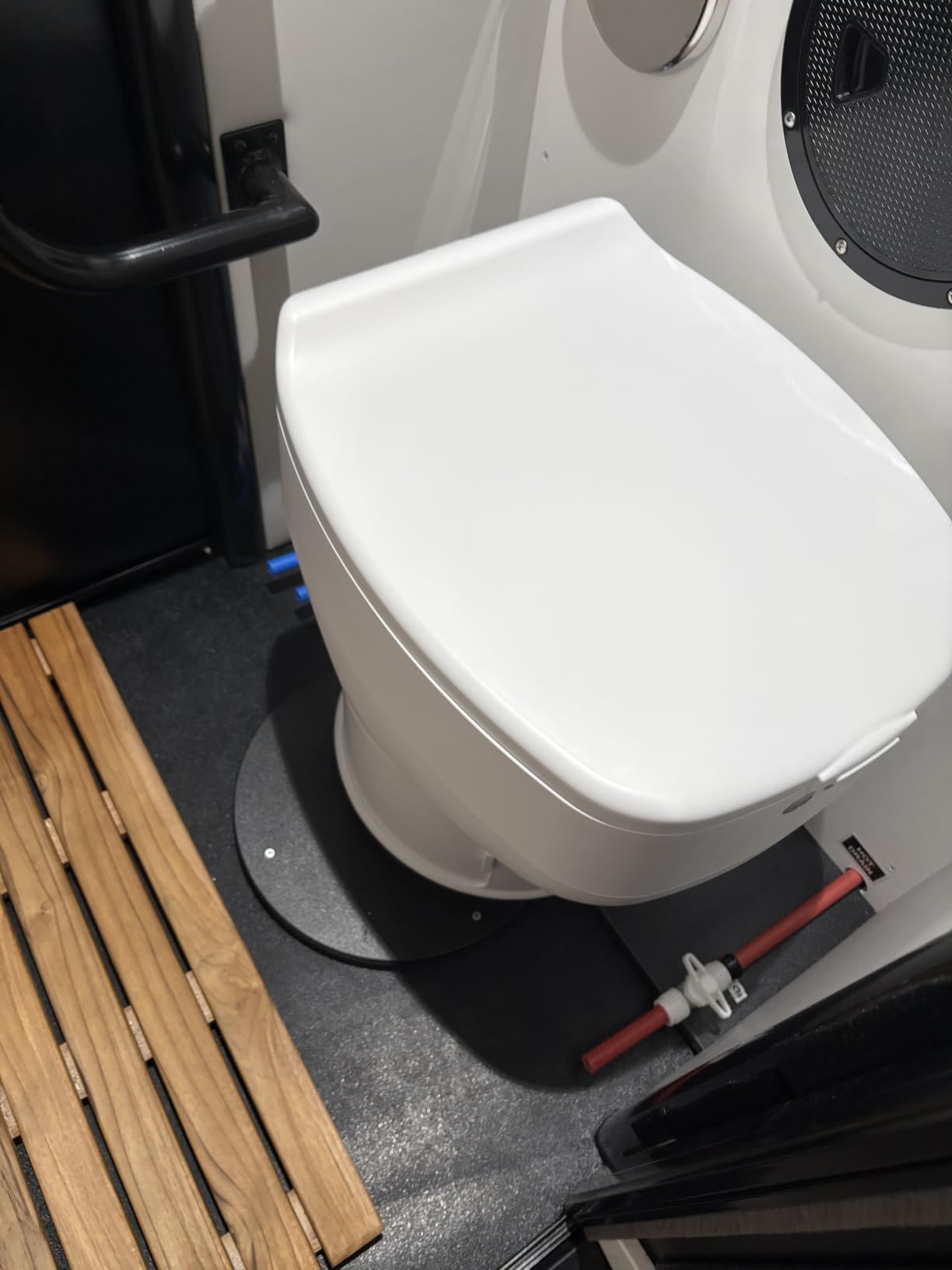 R1808 Fixed RV Dry Flush Toilet, Waterless Rechargeable, White | Swivel top for RVs, boats, off-grid customer photo 1