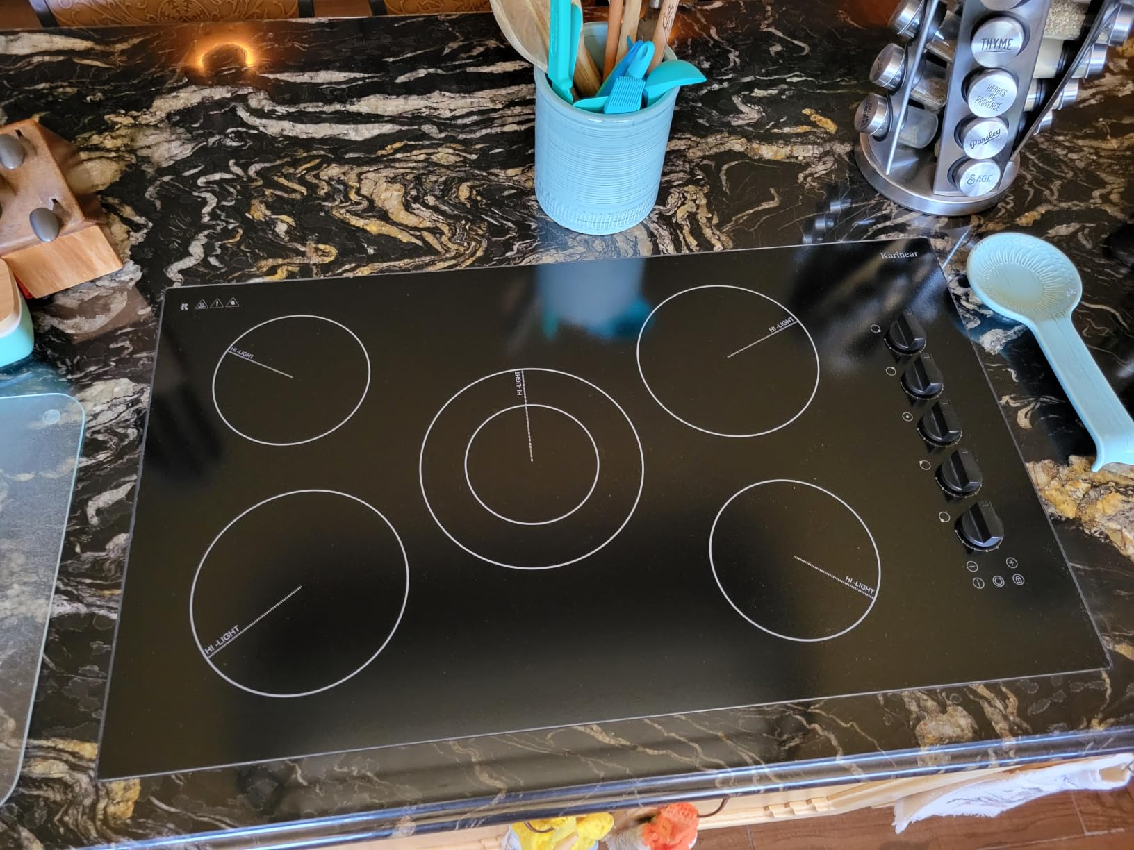 Karinear 36 Inch Electric Cooktop, 5 Burner Radiant Electric Stove Top | Knob & Touch Control, 8900W High-Power Built-in Hob, 9 Heat Levels, 99-Min Timer, Child Lock, 220-240V Hardwired, No Plug customer photo 1