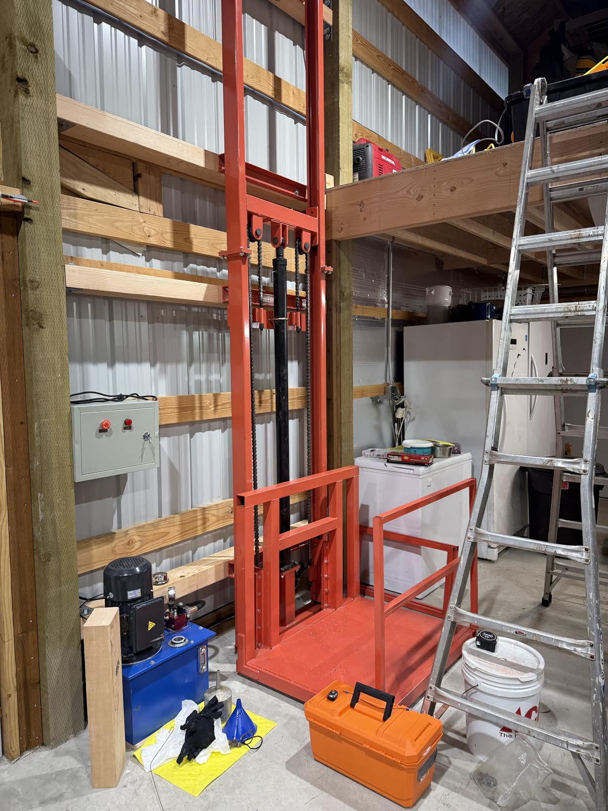 1Ton/2200Lbs Load Electric Hydraulic Freight Elevator, 9.8FT Lifting Height Remote Control Cargo Lift Platform, Wall Mounted Rail Elevator for Factory Warehouse Home Attic, Customizable customer photo 1