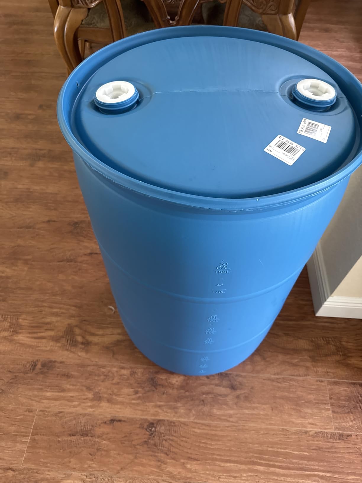 30 Gallon Blue Water Barrel | Solid Mold |2 Inch Bung Holes, Good for Long Term Drinking Water Use | BPA Free. Made in USA customer photo 1