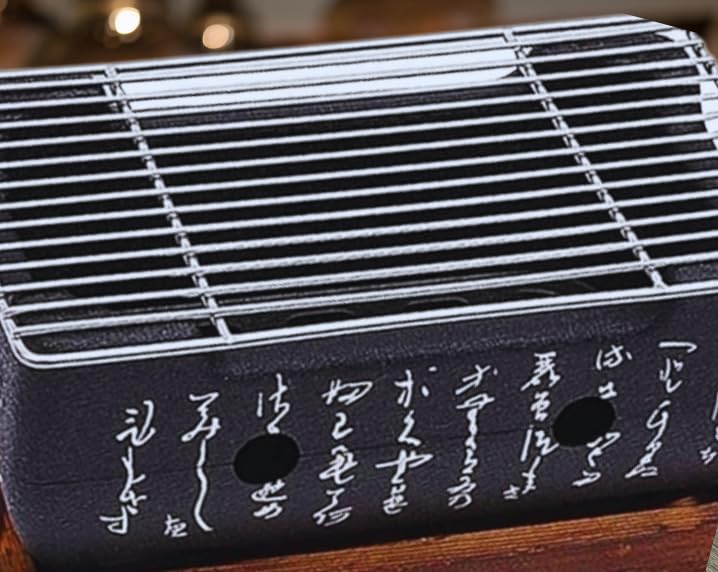 Japanese Hibachi Grill, Portable Tabletop Yakitori Charcoal Grill for Indoor Outdoor BBQ with Wooden Base & Cooking Grate 4.9x4.5x9.4in customer photo 1