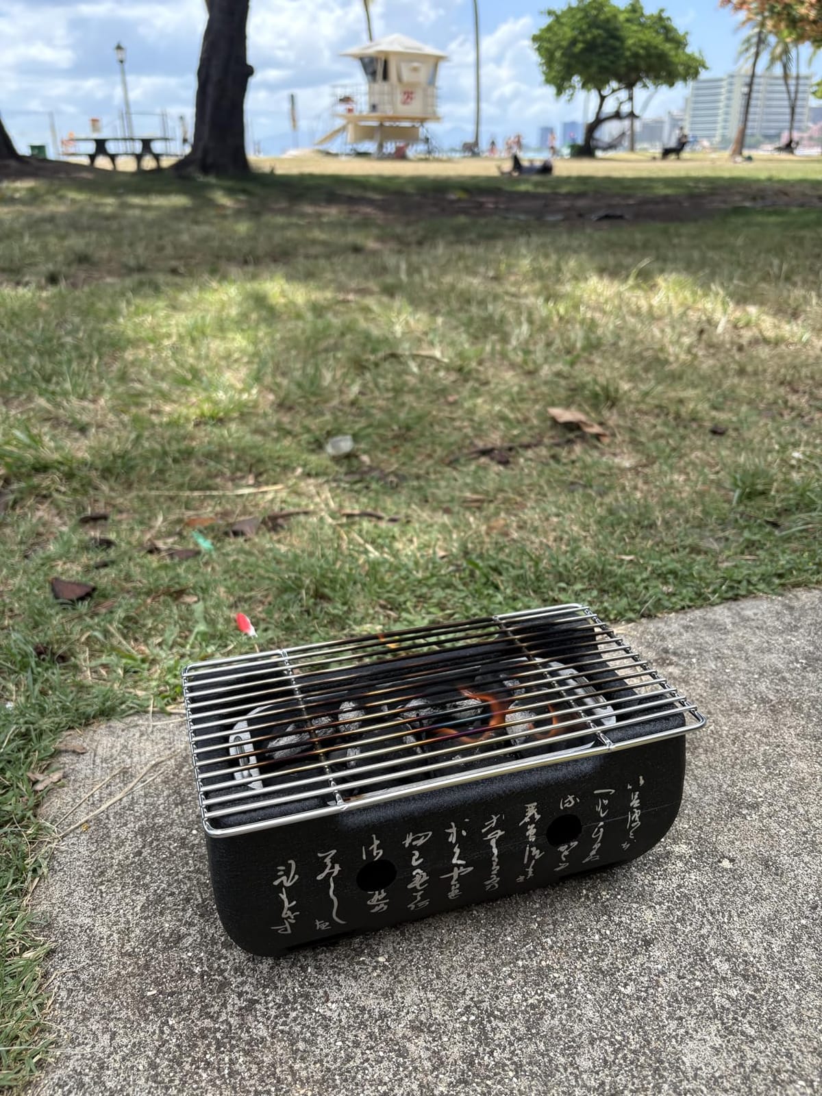 Japanese Hibachi Grill, Portable Tabletop Yakitori Charcoal Grill for Indoor Outdoor BBQ with Wooden Base & Cooking Grate 4.9x4.5x9.4in customer photo 2