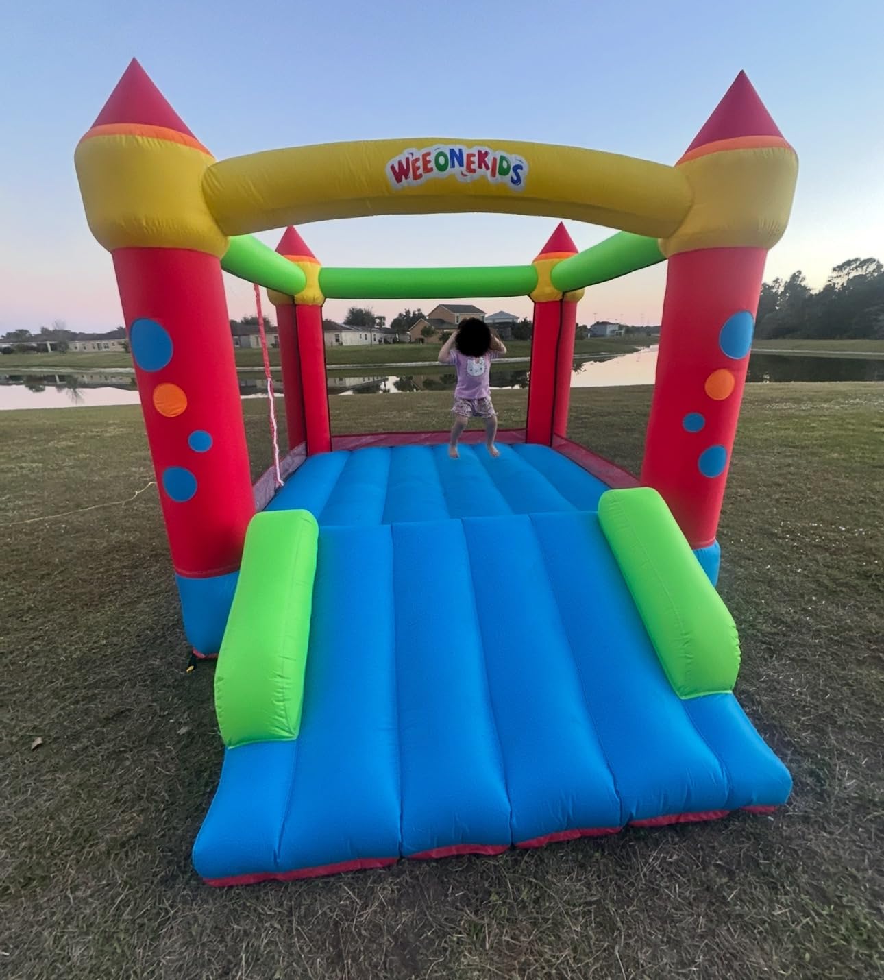 WeeOneKids Air Bounce House, Inflatable Bouncer with Air Blower and Slide, Jumping Family Backyard Bouncy Castle with Extra Thick Material (Red Yellow&Blue) customer photo 2