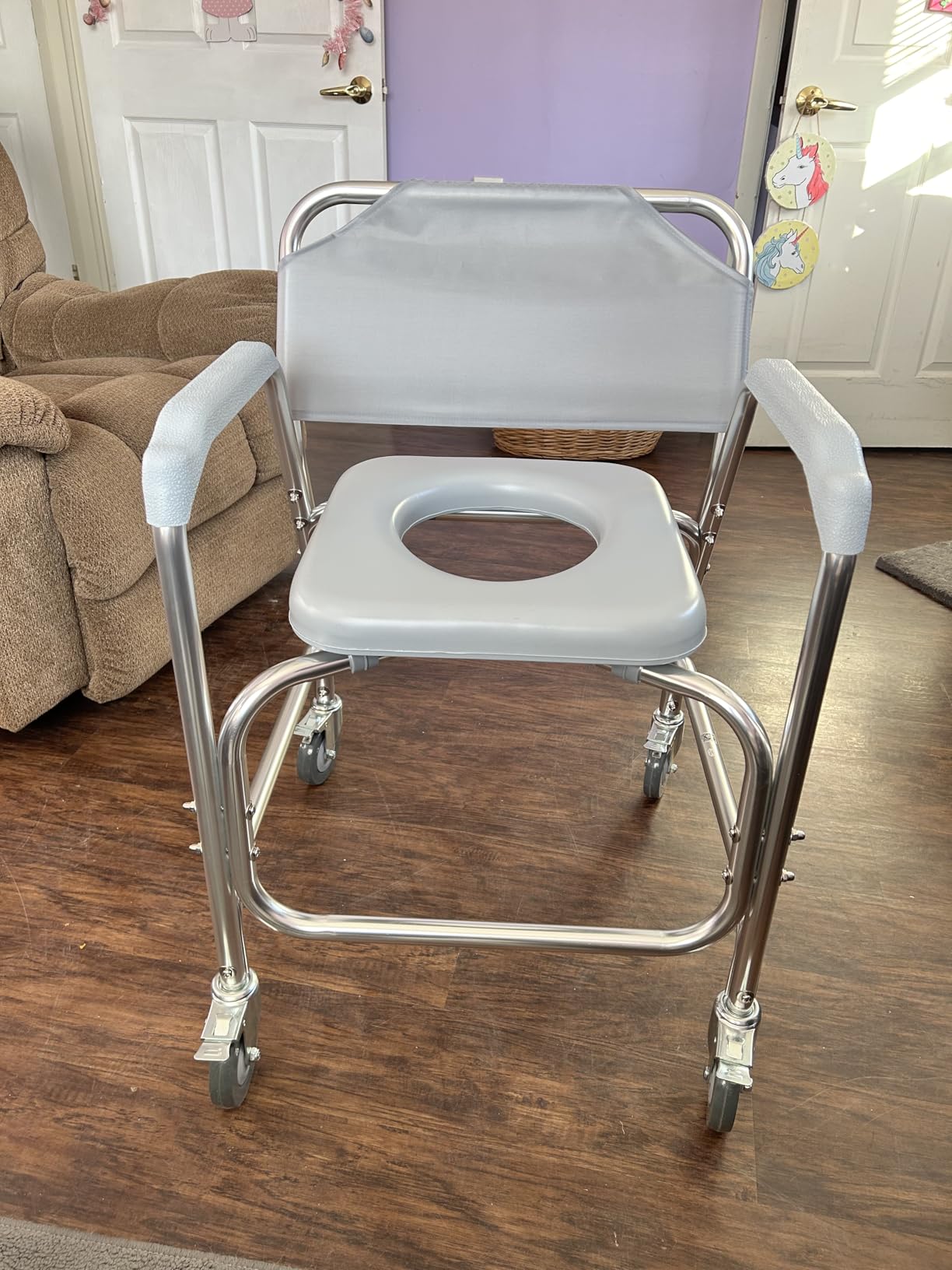 Vive Shower Chair & Toilet Riser with Wheels - Rolling Bathroom Seat for Elderly, Disabled, Handicapped - Adjustable with Arms & Locking Wheels customer photo 1