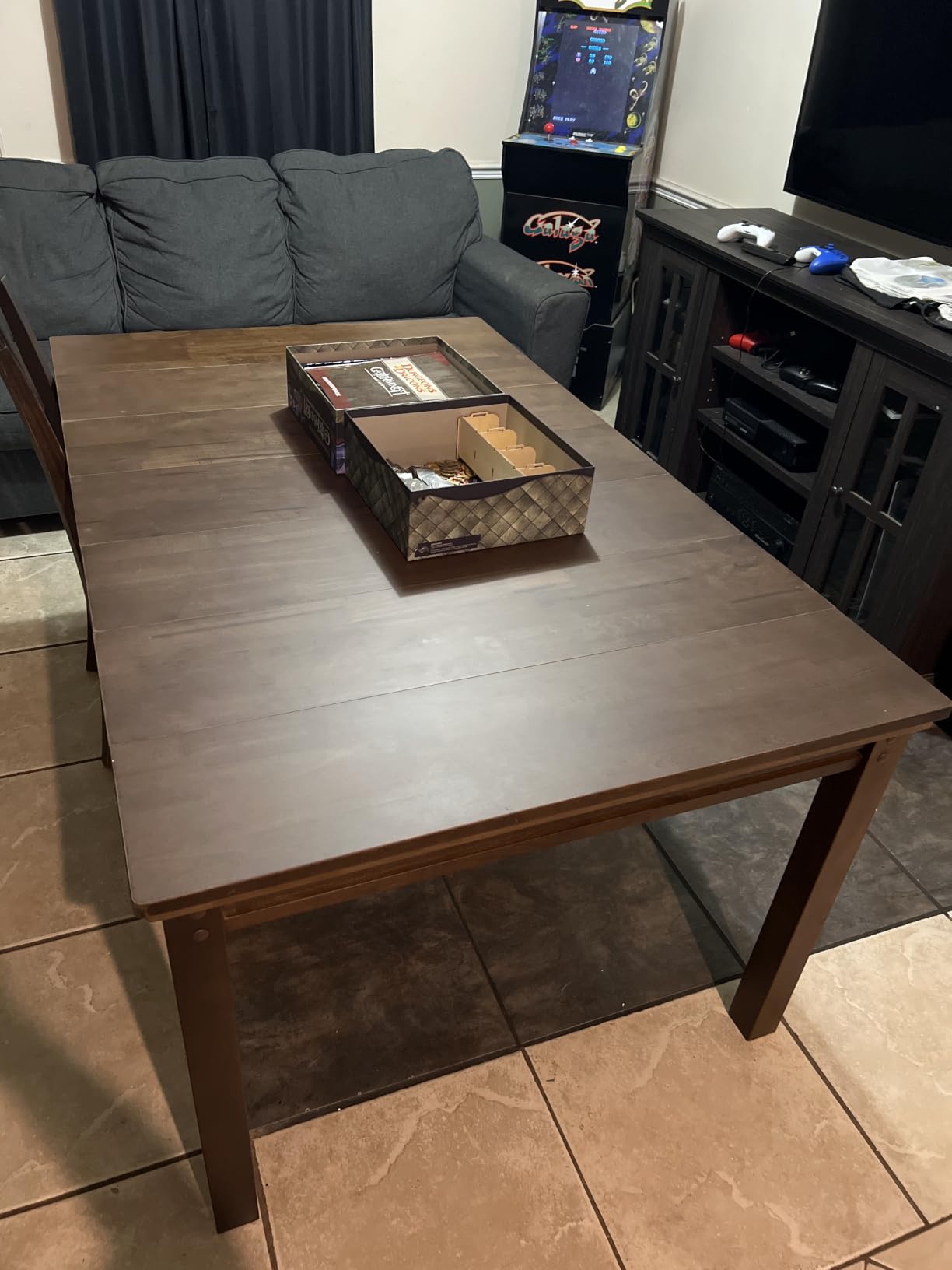 Convertible Board Game Table for 4-6 Players, Spacious Gaming Space w/Clean-Edge Table Top, Non-Slip Play Mat, Cup Holder & Game Tray, Dining Table w/Storage for DND, Poker Card, Family Dinner customer photo 2