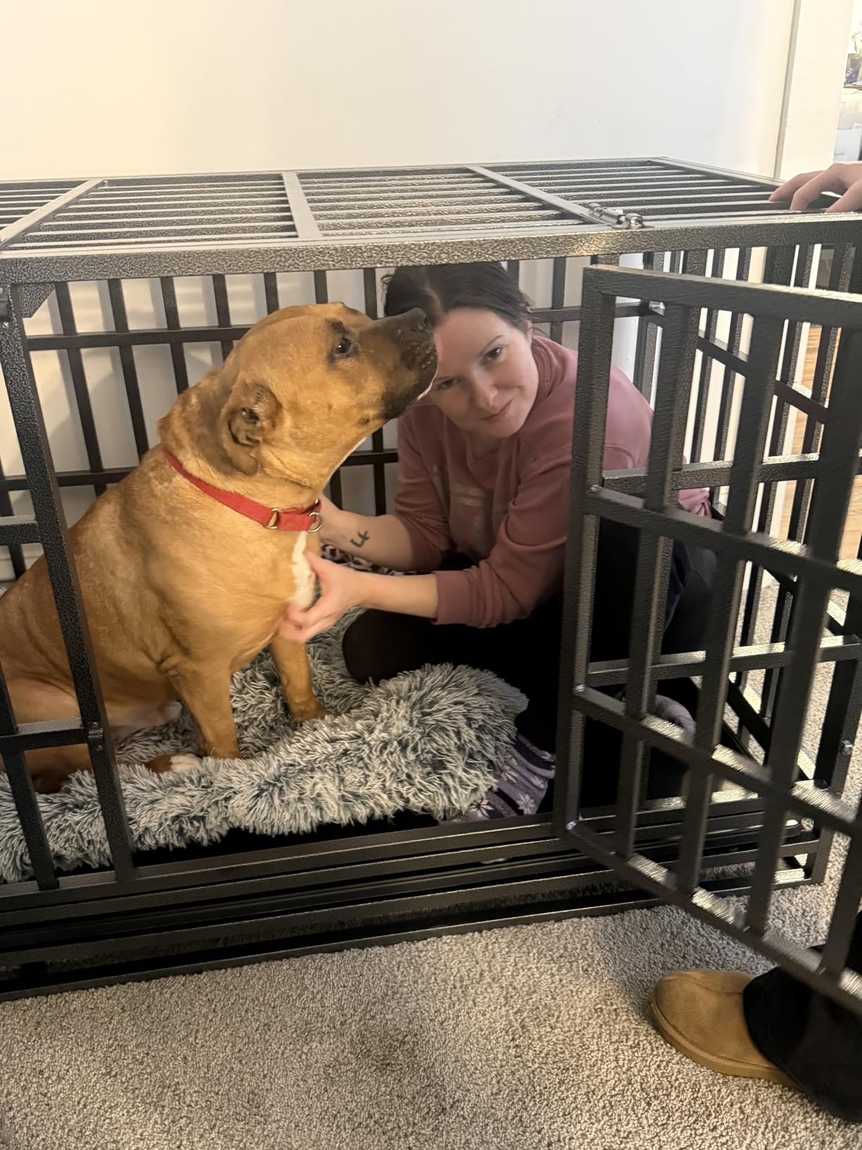 48 Inch Dog Crate Furniture, Heavy Duty Wooden Dog Kennel for Large Dogs, Chew Proof & Escape-Proof Indoor Dog Cage with TV Stand, for Anxious Dogs, Black Brown Cabinet customer photo 1