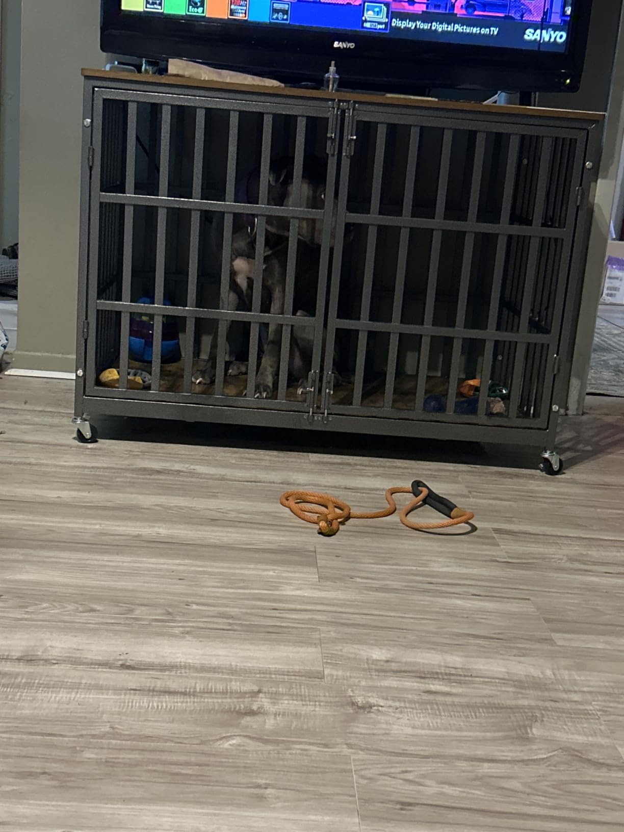 48 Inch Dog Crate Furniture, Heavy Duty Wooden Dog Kennel for Large Dogs, Chew Proof & Escape-Proof Indoor Dog Cage with TV Stand, for Anxious Dogs, Black Brown Cabinet customer photo 2