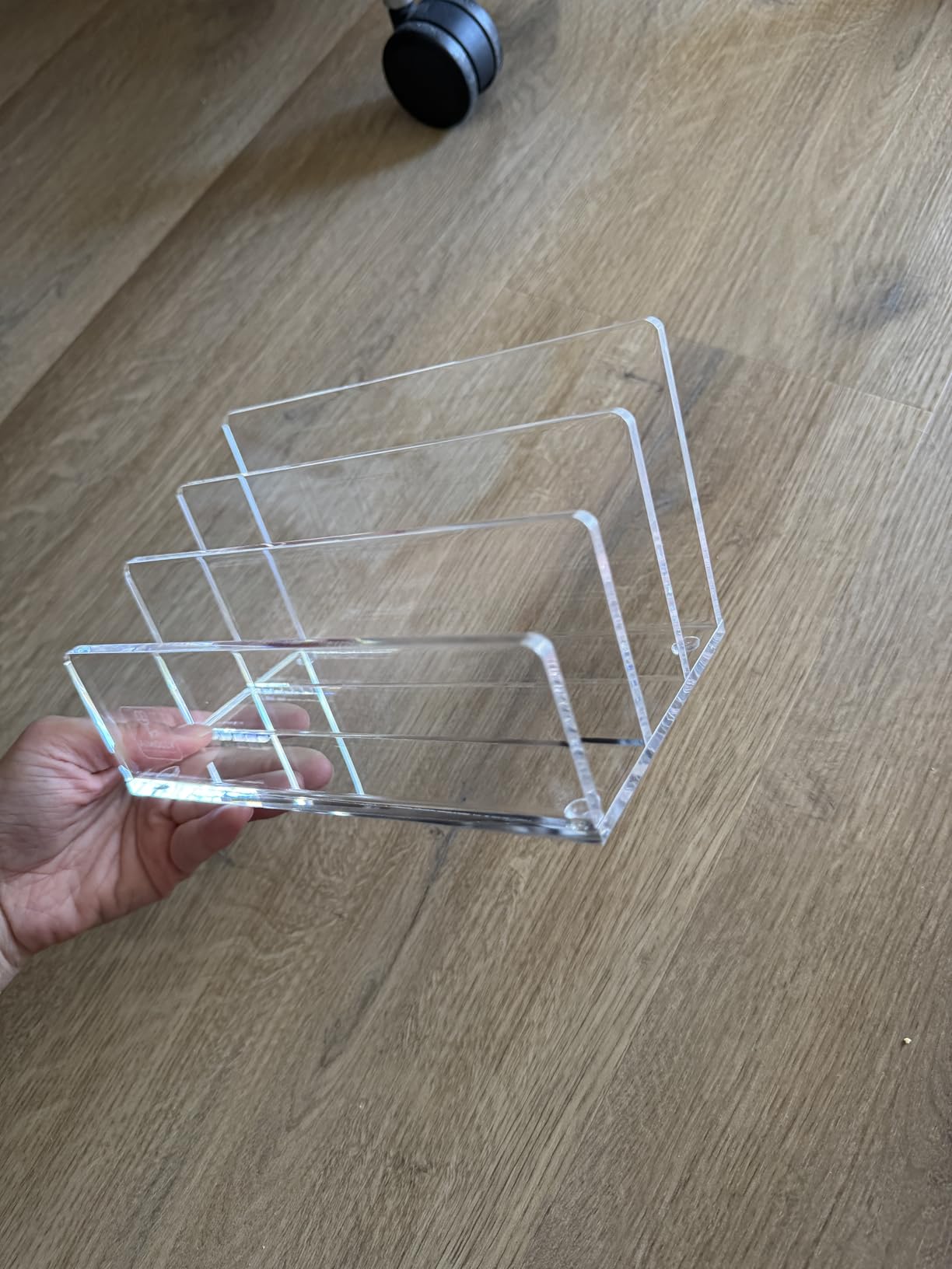 3 Compartments Clear Acrylic Mail Holder - Vertical Letter Sorter & Multifunction Desk Organizer for Bills, Documents, Notebooks - Modern Office/Home Envelope File Rack customer photo 2