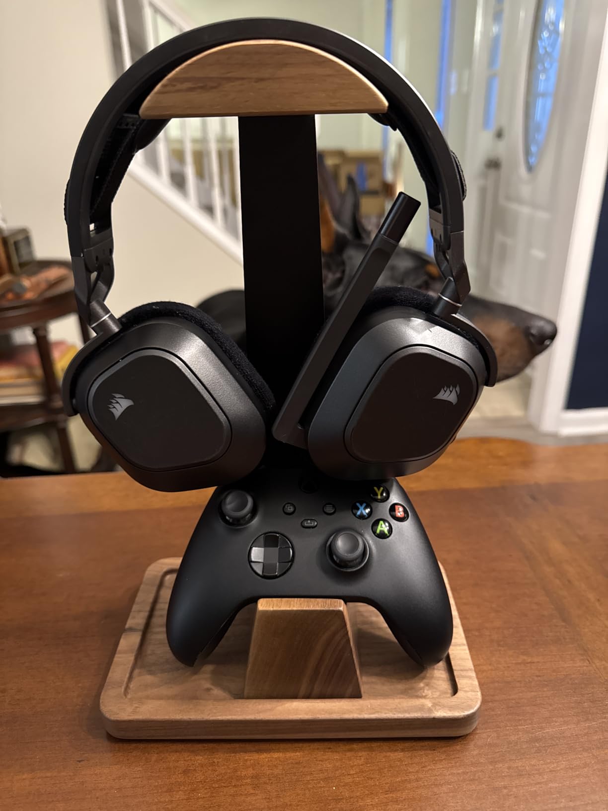 UPERGO Walnut Headphone Stand with Controller Holder & Storage Base | Solid Wood Grain, Gear & Charger Storage, Gamer Gift for PS5 Xbox Controllers, Desk Accessories customer photo 1