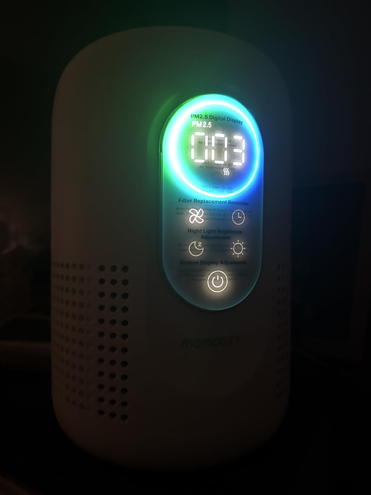 Momcozy Air Purifier for Bedroom with Dimmable Night Light for Small Room | Air Purifier for Baby with True HEPA & Activated Carbon Filter, Real-time PM2.5 Air Monitor, 4 Fan Speeds, 21dB Sleep Mode customer photo 2