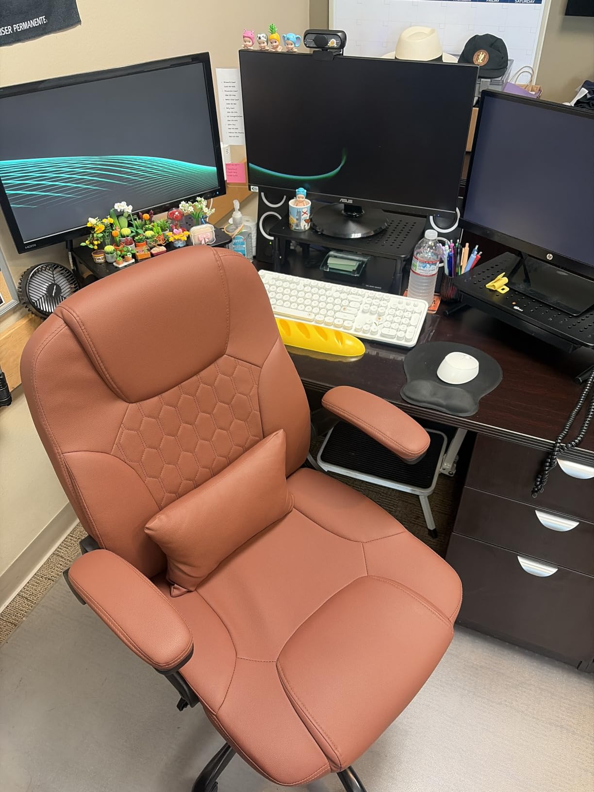 Leather Office Chair Swivel Lumbar Support for Short People Brown | Executive Office Chair PU, Leather Office Chair with Wheels, 360° Swivel Rolling Chair with Padded Arm, Ergonomic Computer Chair customer photo 2
