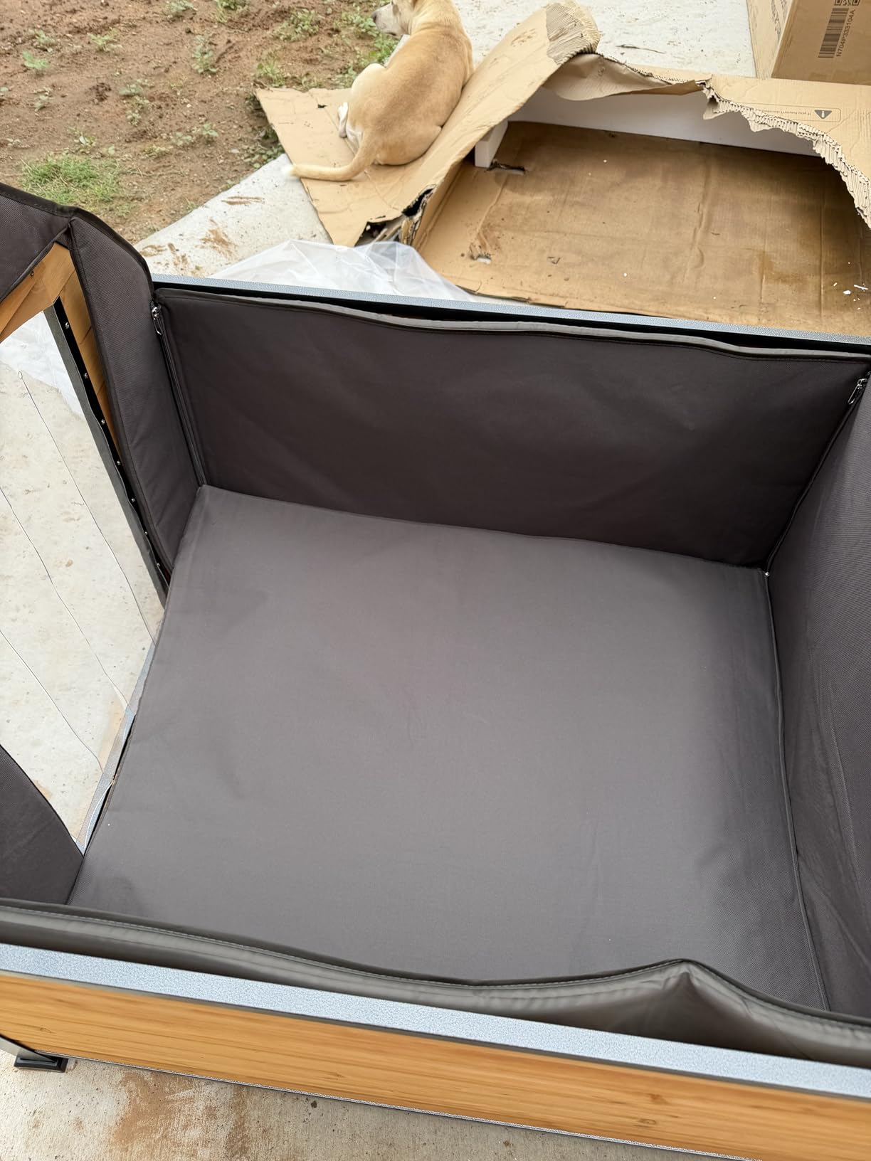Insulated Dog House with Heating Pad, Weatherproof Outdoor Kennel for Large Dogs, Chew-Resistant Iron Frame & Asphalt Roof (Wood-H, XL) customer photo 2